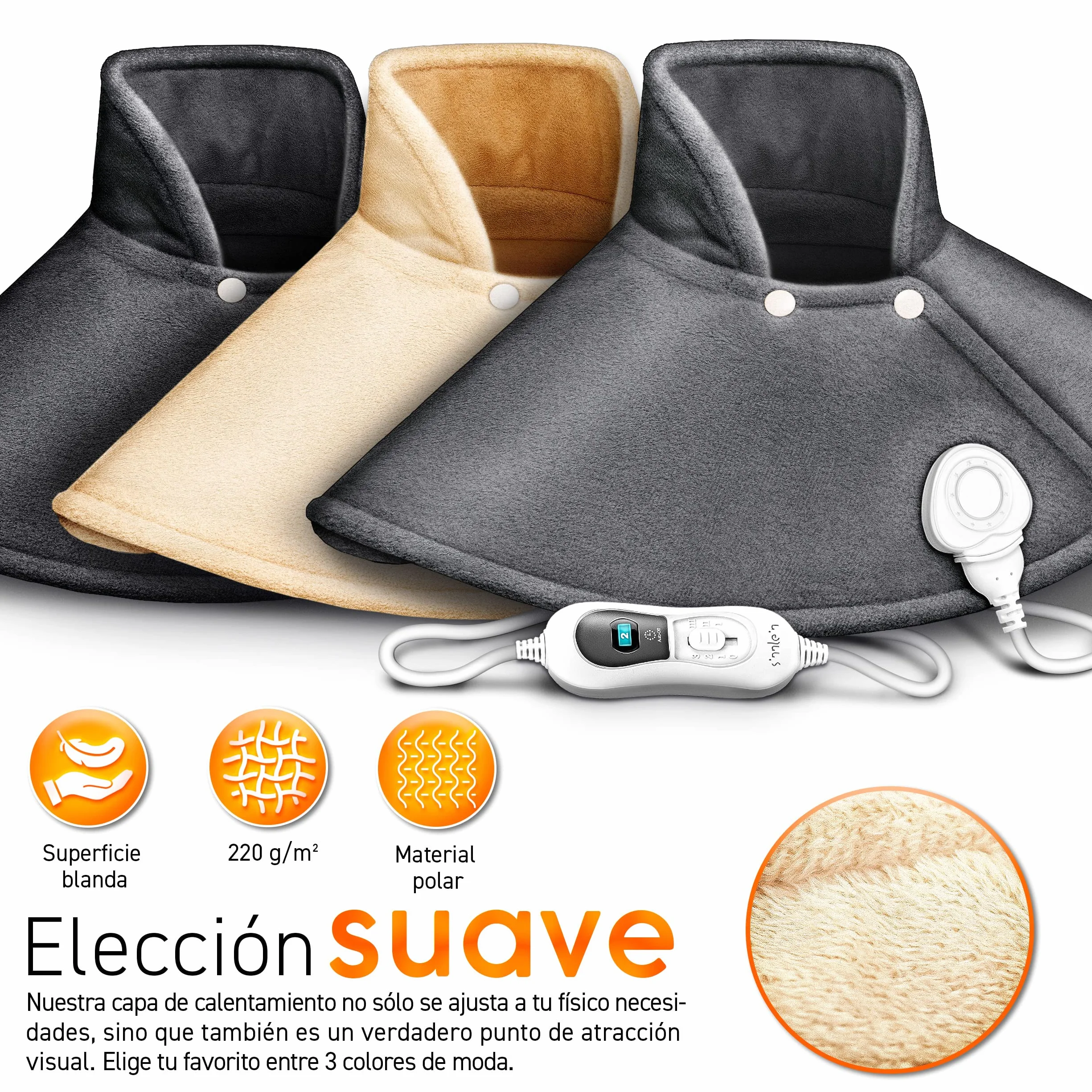 sinnlein Almohadilla Eléctrica para Cervicales, Hombros, Cuellos y Espalda | Manta Térmica con 3 Niveles de Temperatura y Apagado Automático | 100W (Beige)