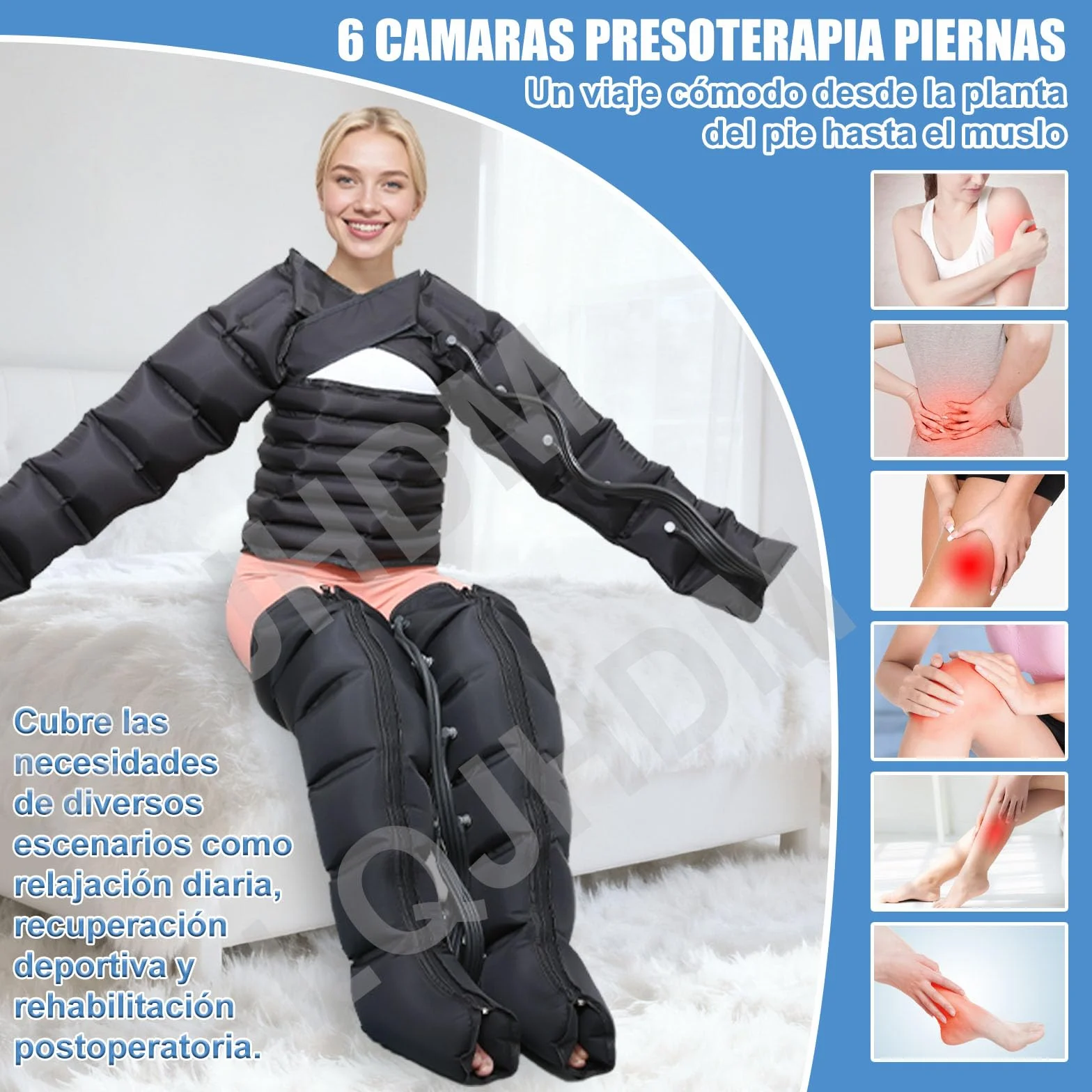 Presoterapia Piernas y Abdomen, Botas Presoterapia 6 Cámaras Masajeador Drenaje Linfático, 0-240 mmHg Ajustable, Negro