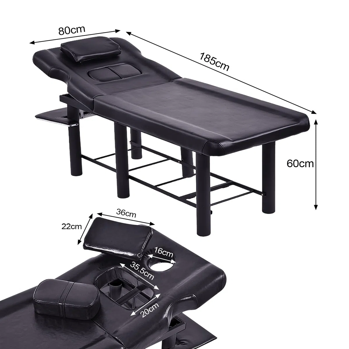 Mesa de masaje de alto rendimiento, mesa de masaje ancha, banco de masaje estacionario resistente | Cosmetético profesional con marco de metal, respaldo ajustable para peluquería, uso cosmético en el