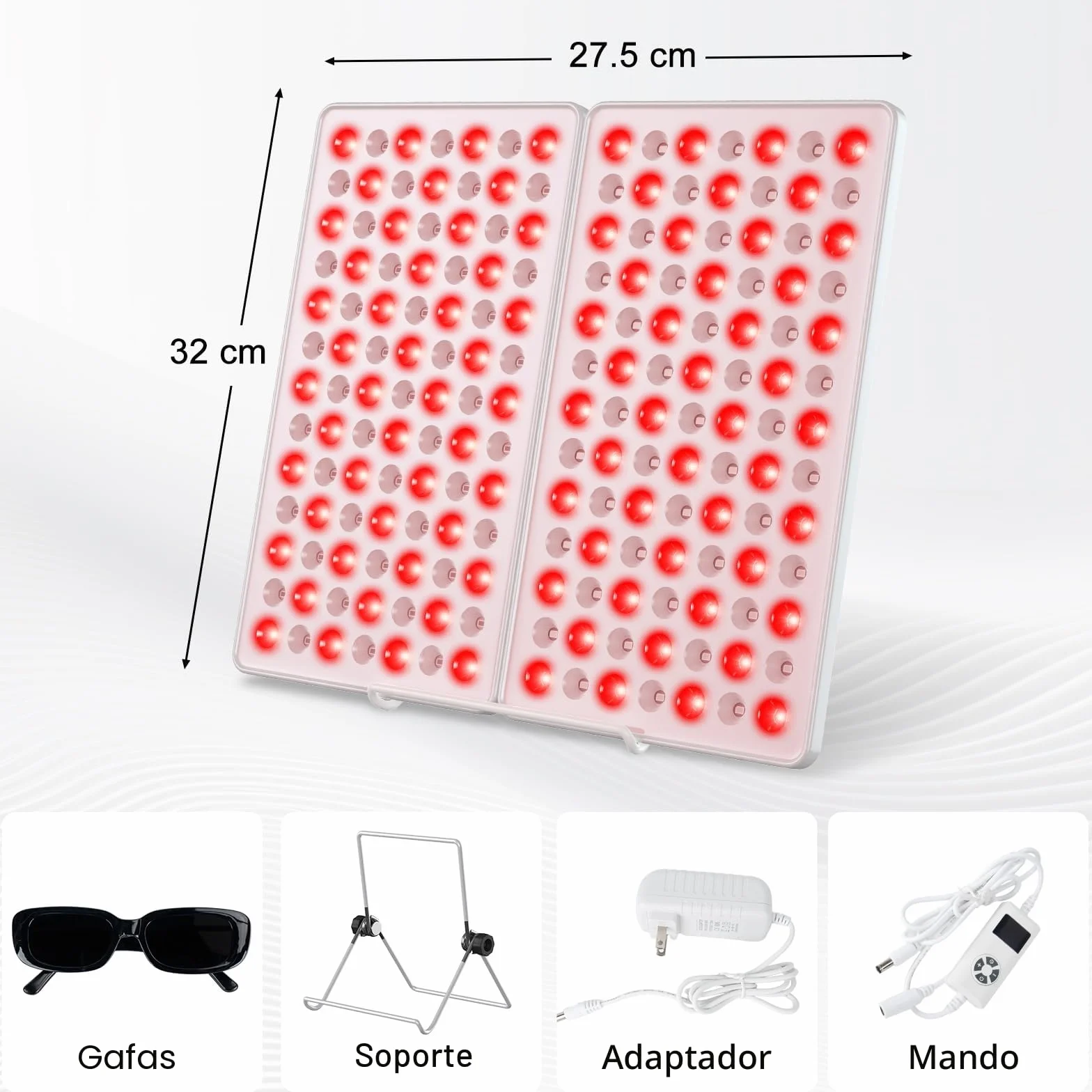 Lampara Luz Roja, 850nm y 660nm Lampara Infrarrojos,182 LED Luz Infrarroja con Soporte y Temporizador,Luminosidad Regulable,Luz Roja Panel para Cara, Cuerpo, Músculos, Espalda(No genera calor)