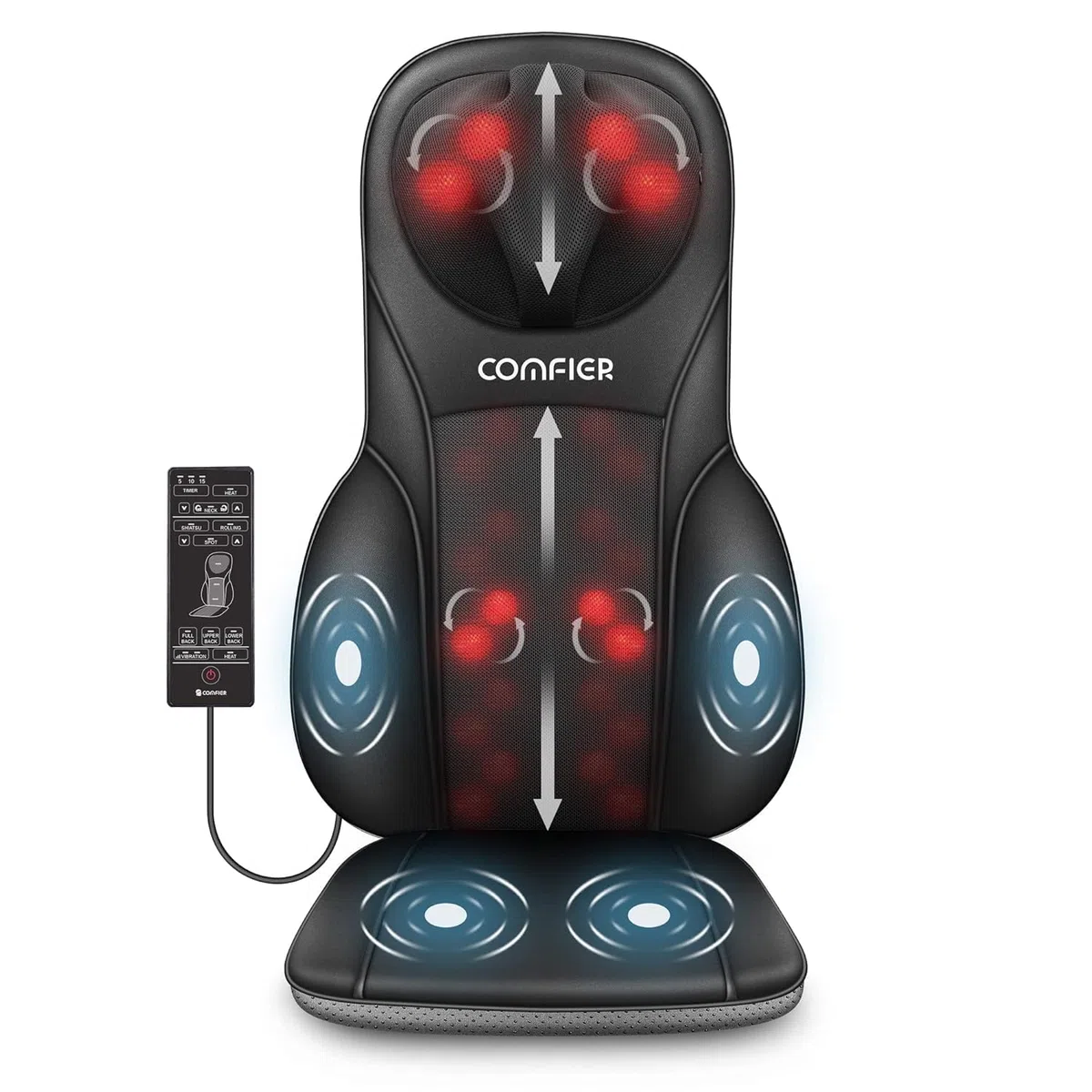 COMFIER Shiatsu - Masajeador de Espalda con Calor, Silla de Masaje de Tejido Profundo, Almohadilla de Silla de Masaje para Espalda Completa, masajeador de Silla para Uso doméstico u Oficina, Regalos