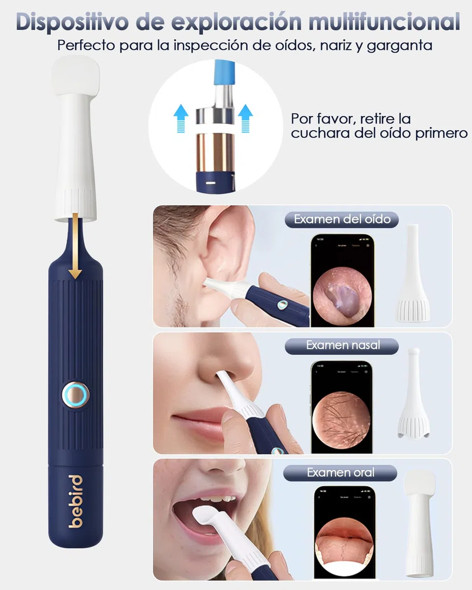 Otoscopio Flexible, Limpia Oidos con Cámara HD y 6 LED, Limpiador de Oidos Cera con Puntas de Repuesto Variadas para Examen de Oídos/Nariz/Garganta, Limpieza Oidos Adultos Compatible con iOS y Android