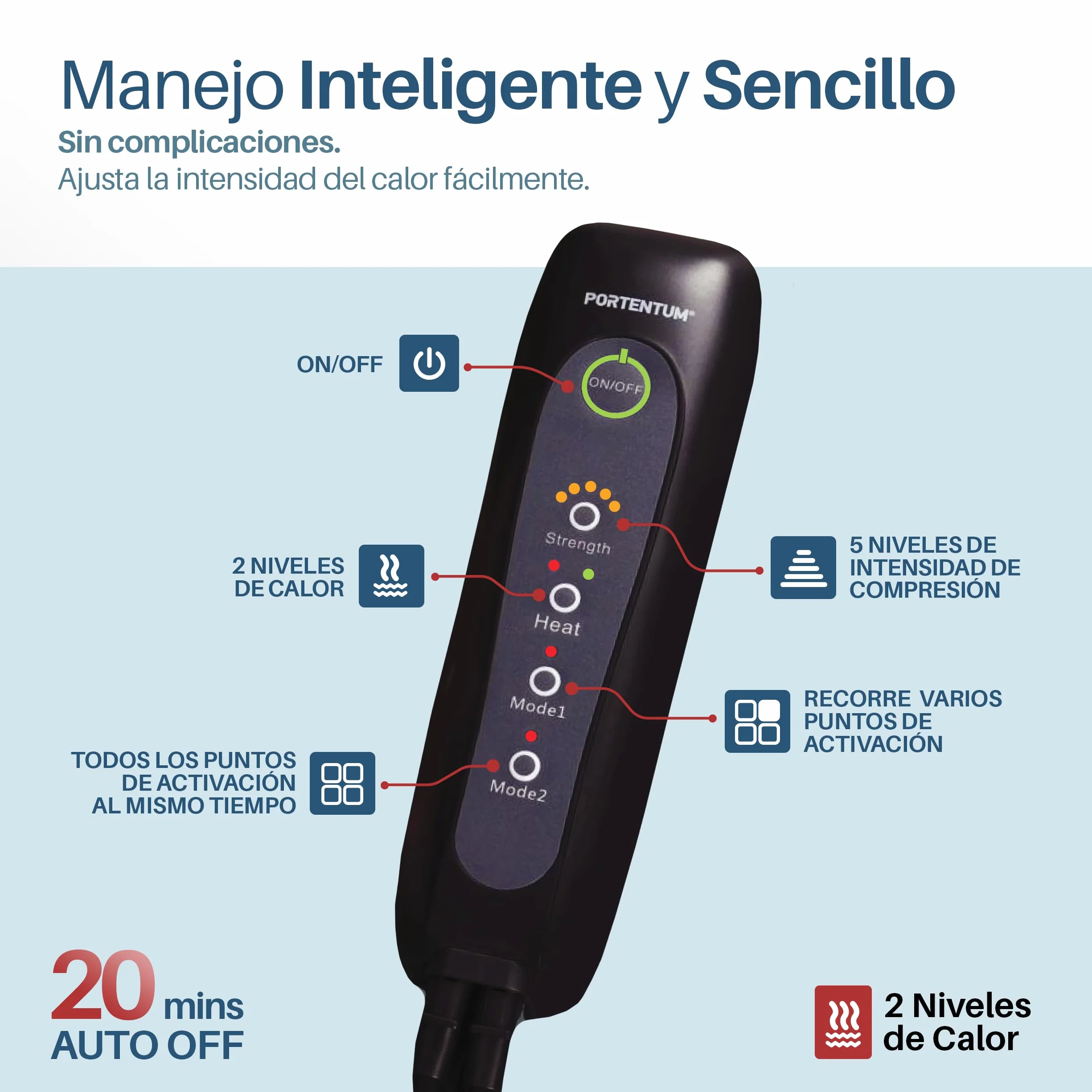 PORTENTUM Botas de presoterapia con calor regulable, 5 niveles de compresión, Masajeador piernas