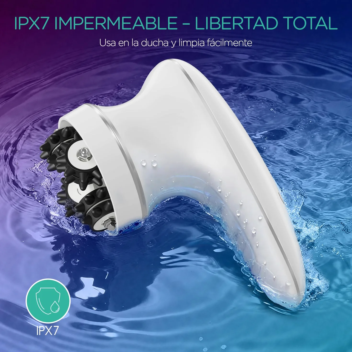VOYOR Masajeador Anticelulítico Eléctrico IPX7 Impermeable Recargable 3 Cabezas