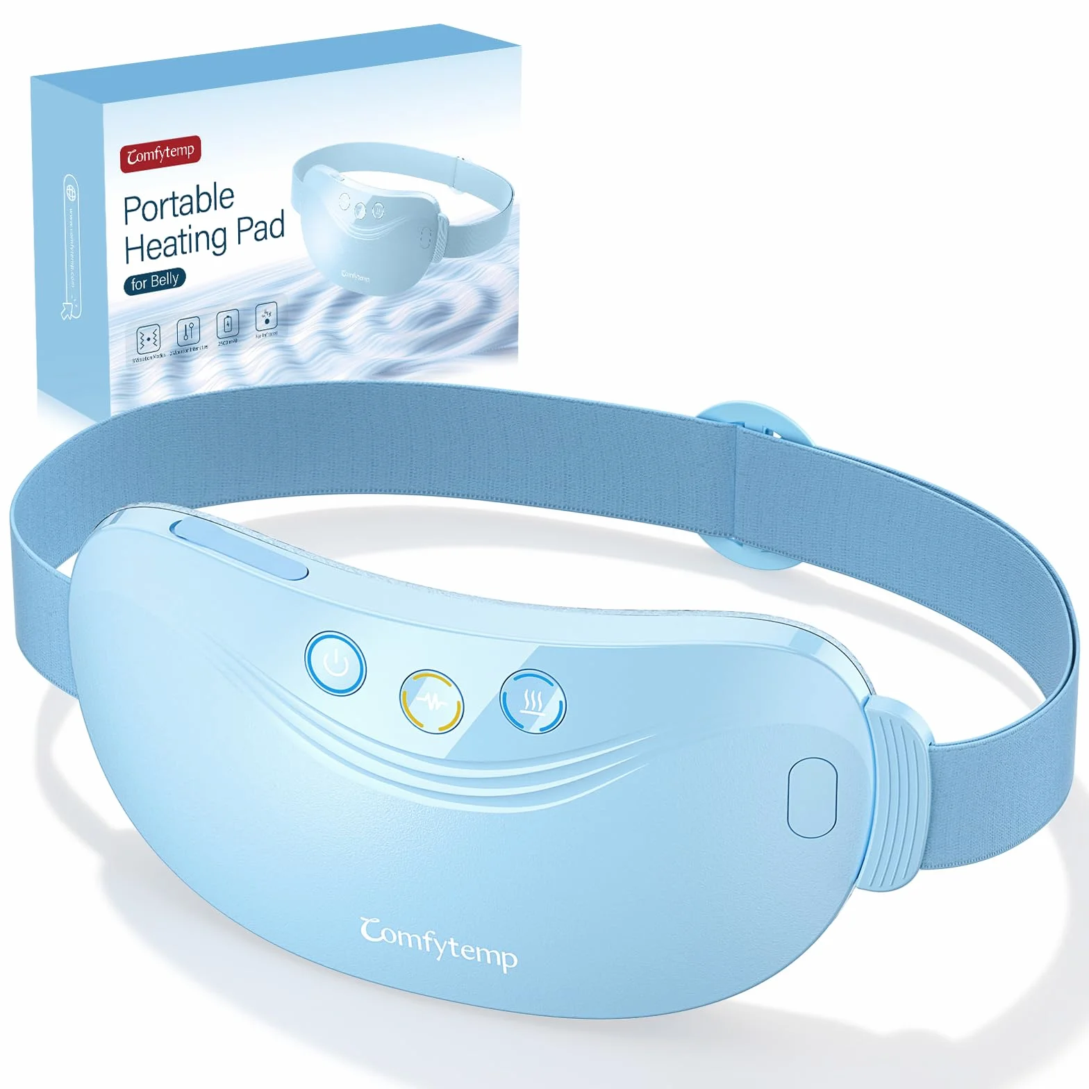 Comfytemp Almohadilla Térmica Menstrual de Grafeno, Cinturón Masajeador Portátil con 3 Modos de Vibración y 2 Niveles de Intensidad, Capacidad de 2500mAh, Regalo Ideal para Madre y Seres Queridos