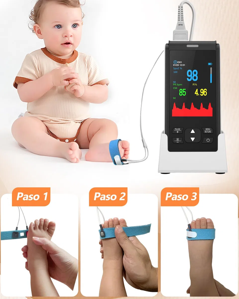 HealthTree pulsioximetro pediatrico portátil, oximetro pediatrico recargable,medidor saturacion oxigeno, Comprobar los niveles de oxígeno, la frecuencia cardíaca y el índice de perfusión