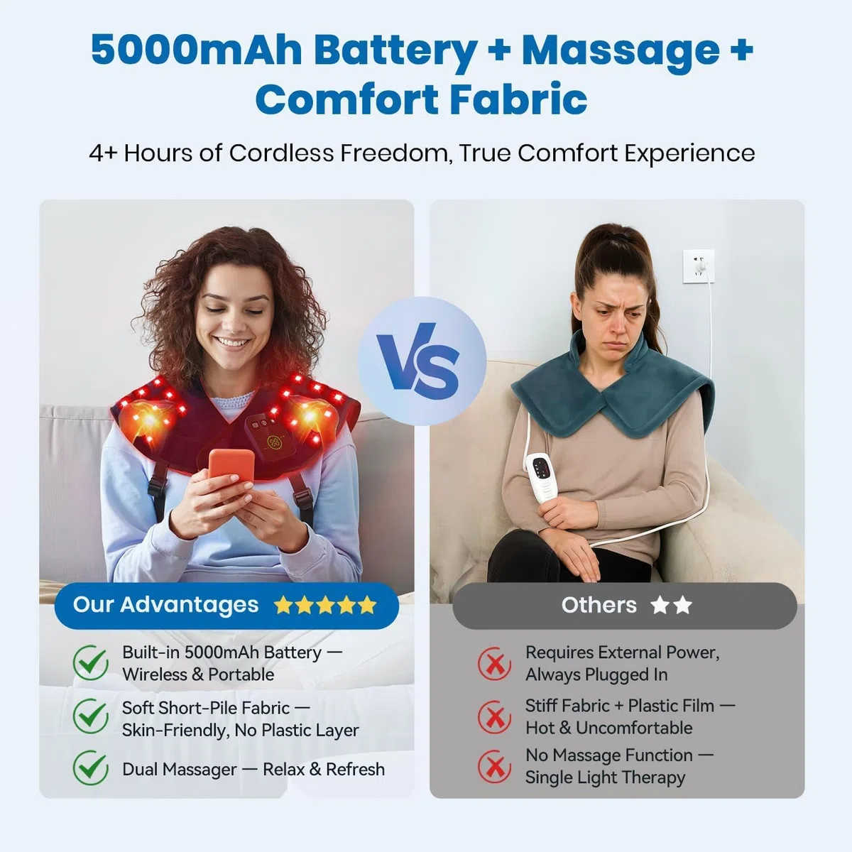 Envoltura de terapia de luz roja inalámbrica para cuello y hombros, 120 LED de 660 nm rojo y almohadilla de terapia de luz infrarroja cercana de 850 nm con masaje vibratorio, envoltura de hombro