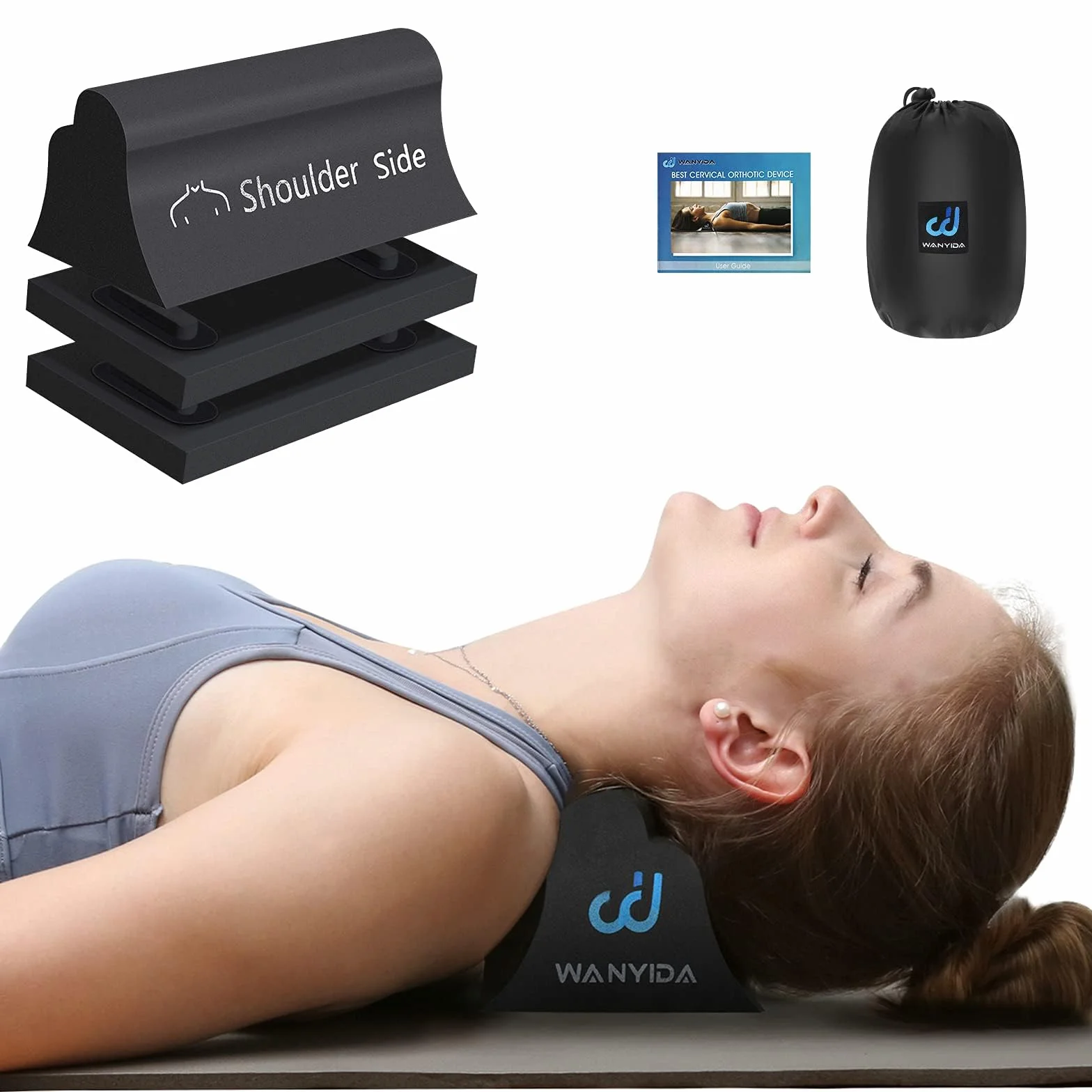 WANYIDA Relajante de cuello y hombros, almohadas quiroprácticas para aliviar el dolor, dispositivo de tracción cervical para alineación de la columna cervical.