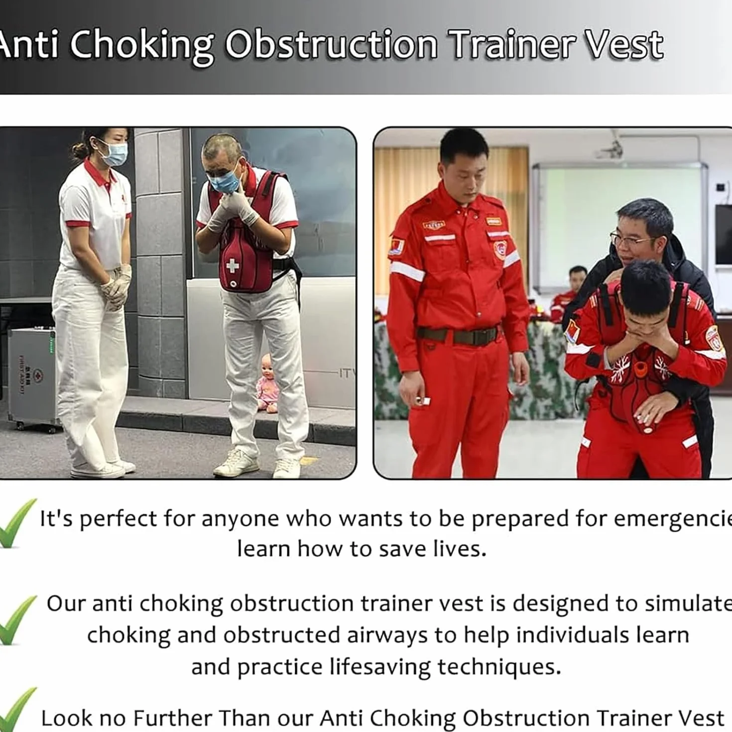 Heimlich - Chaleco de entrenamiento antiasfixia, herramienta de práctica de maniobra para RCP y primeros auxilios, esencial para enfermeras, EMT, estudiantes y entrenamiento de respuesta de emergencia