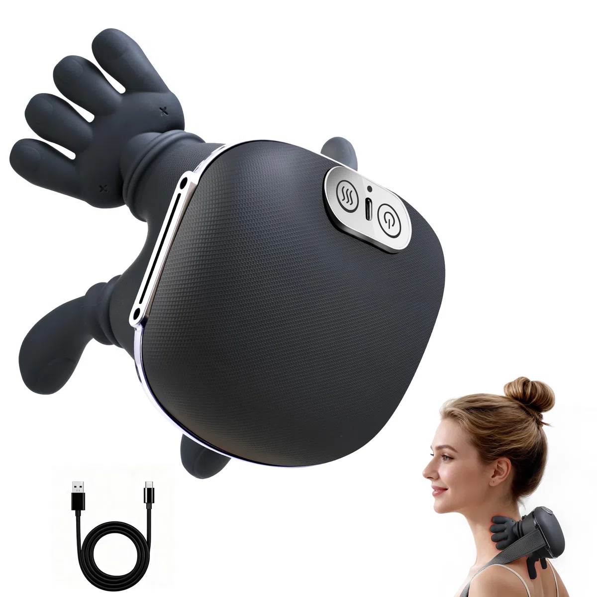 Mano Masajeador Shiatsu Cuello y Cervicales - yorraka 3 Modos y 2 Niveles de Calor Neck Massager - Masaje Cuello con Calor - Masaje Cervicales Inalambrico - Para Casa, Oficina, Viajes