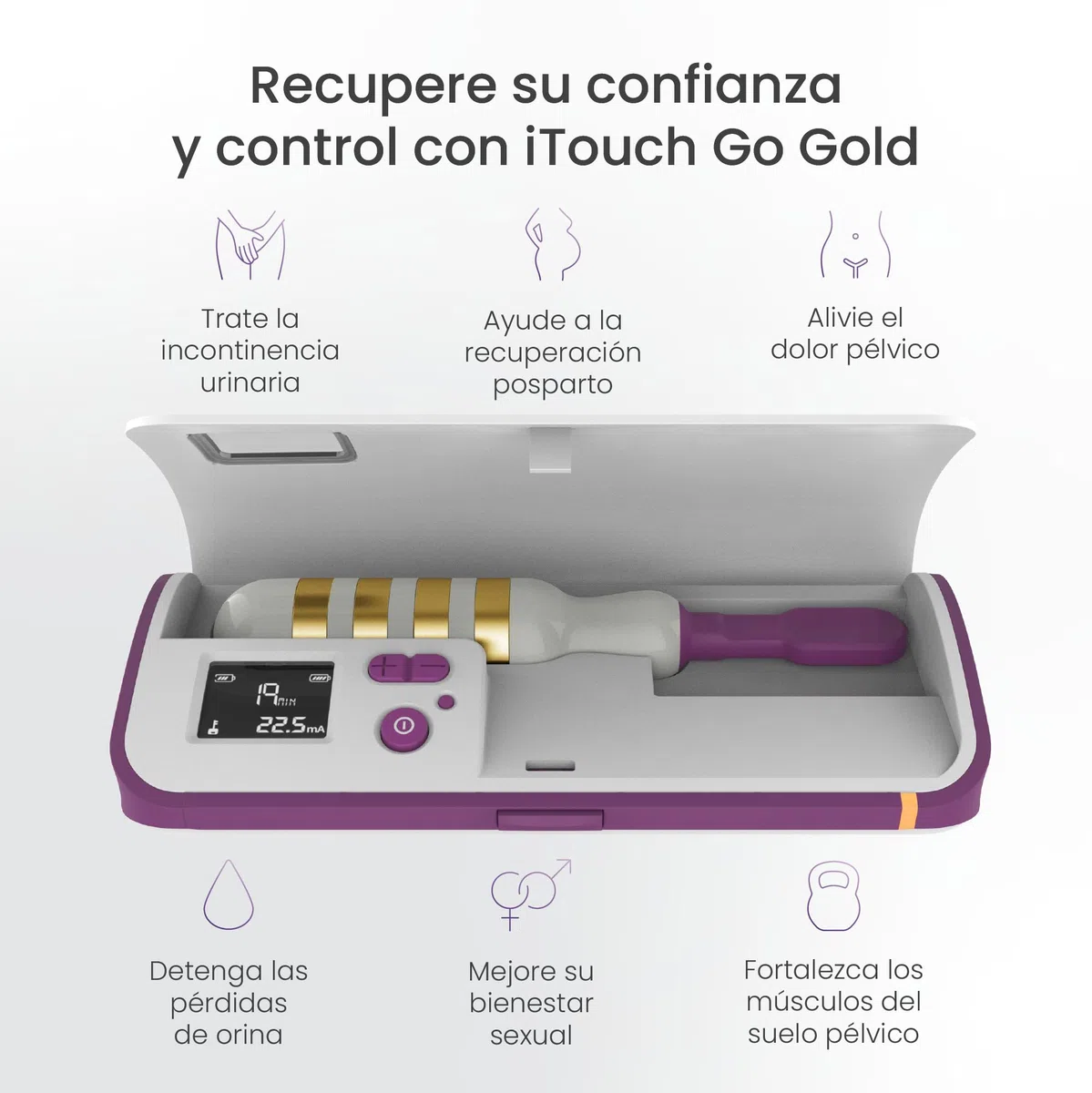 TensCare iTouch Go Gold Entrenador Pélvico Inalámbrico | Sonda de oro sin níquel con EMS para incontinencia, control de vejiga y recuperación posparto.