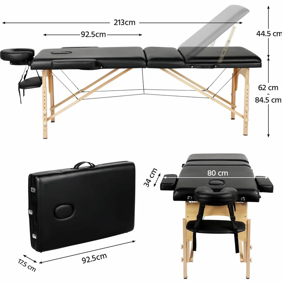 Yaheetech Camilla Masaje Plegable 3 Zonas 250kg 213x82cm Madera Haya