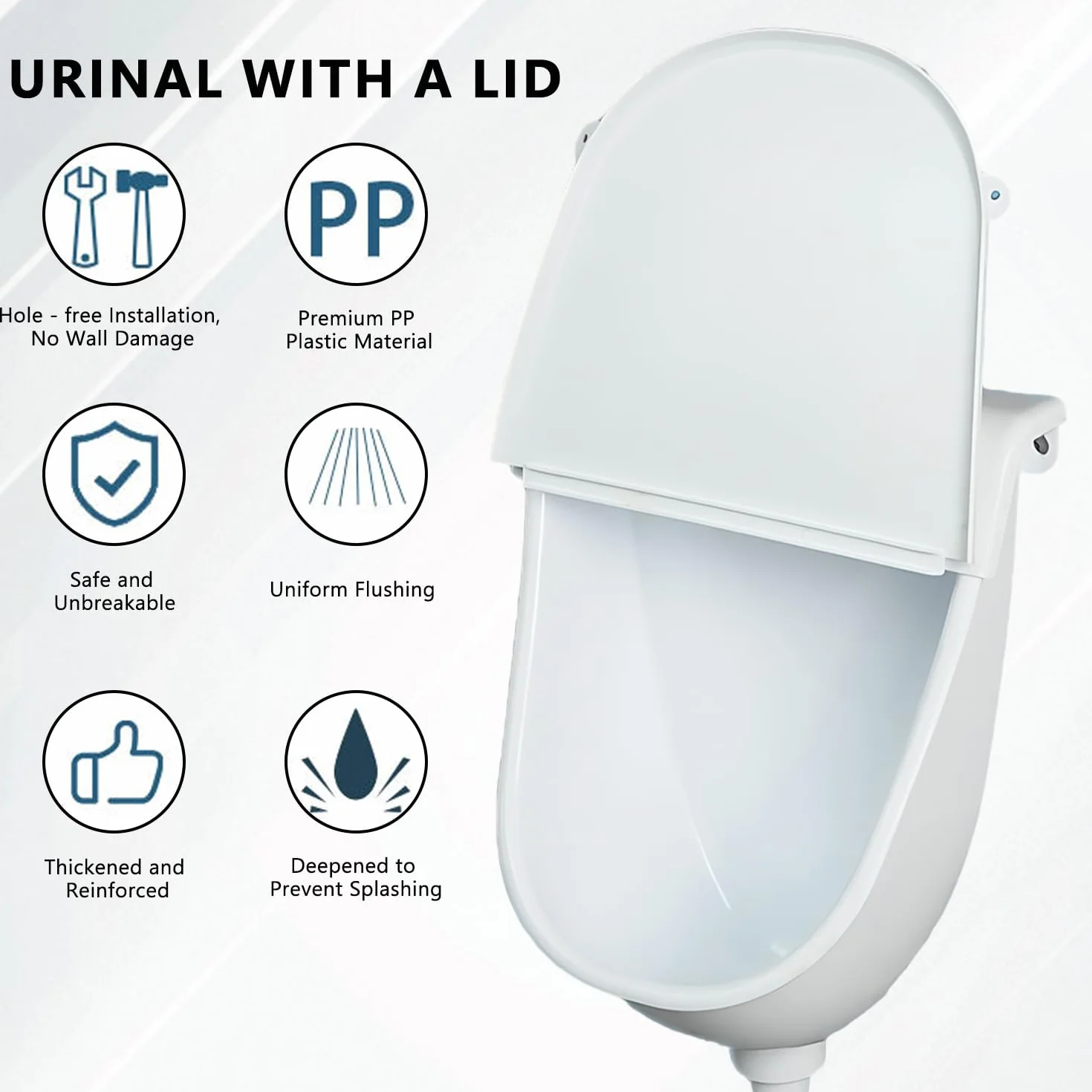 Orinal de plástico con tapa, Orinal para hombres montado en pared pissoir WC set, Orinal sin perforar para casa, garaje, jardín, camping y construcción Blanco