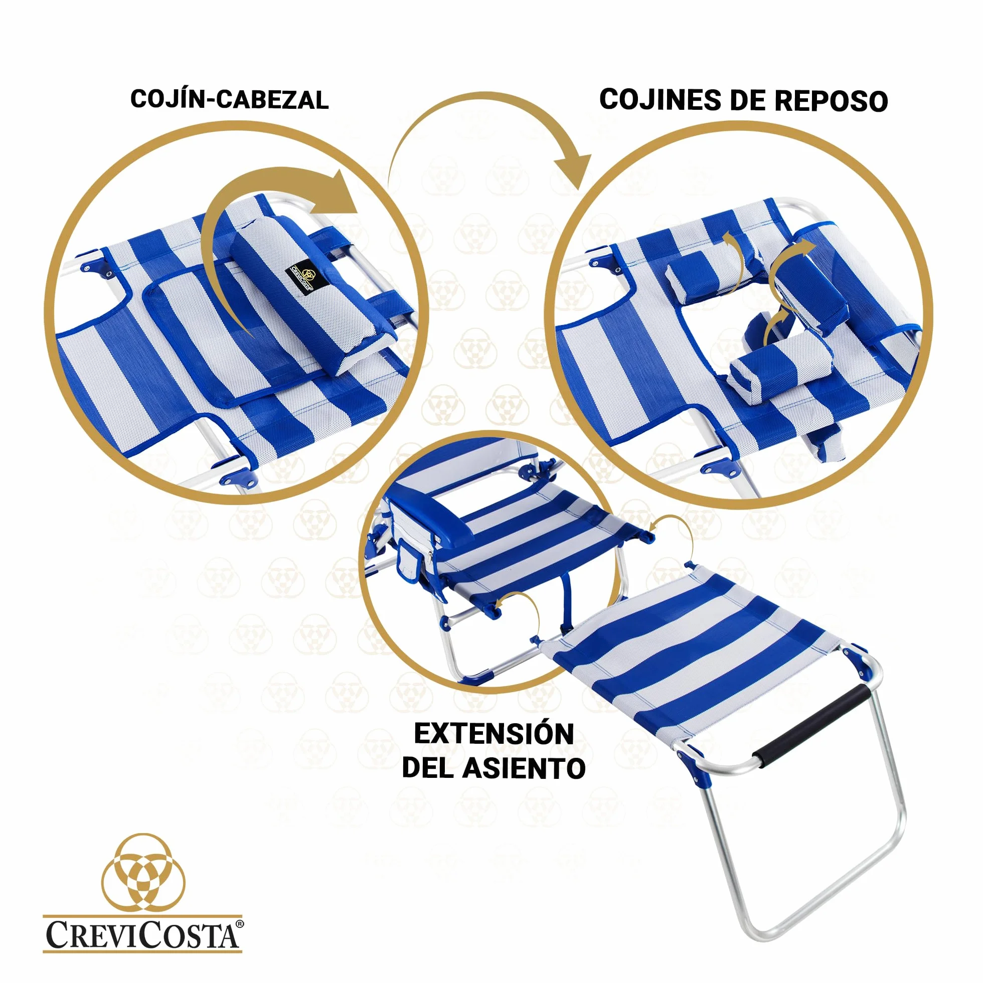 CREVICOSTA Silla de Playa Tipo Masaje 9 Posiciones Plegable Abatible con Reposabrazos