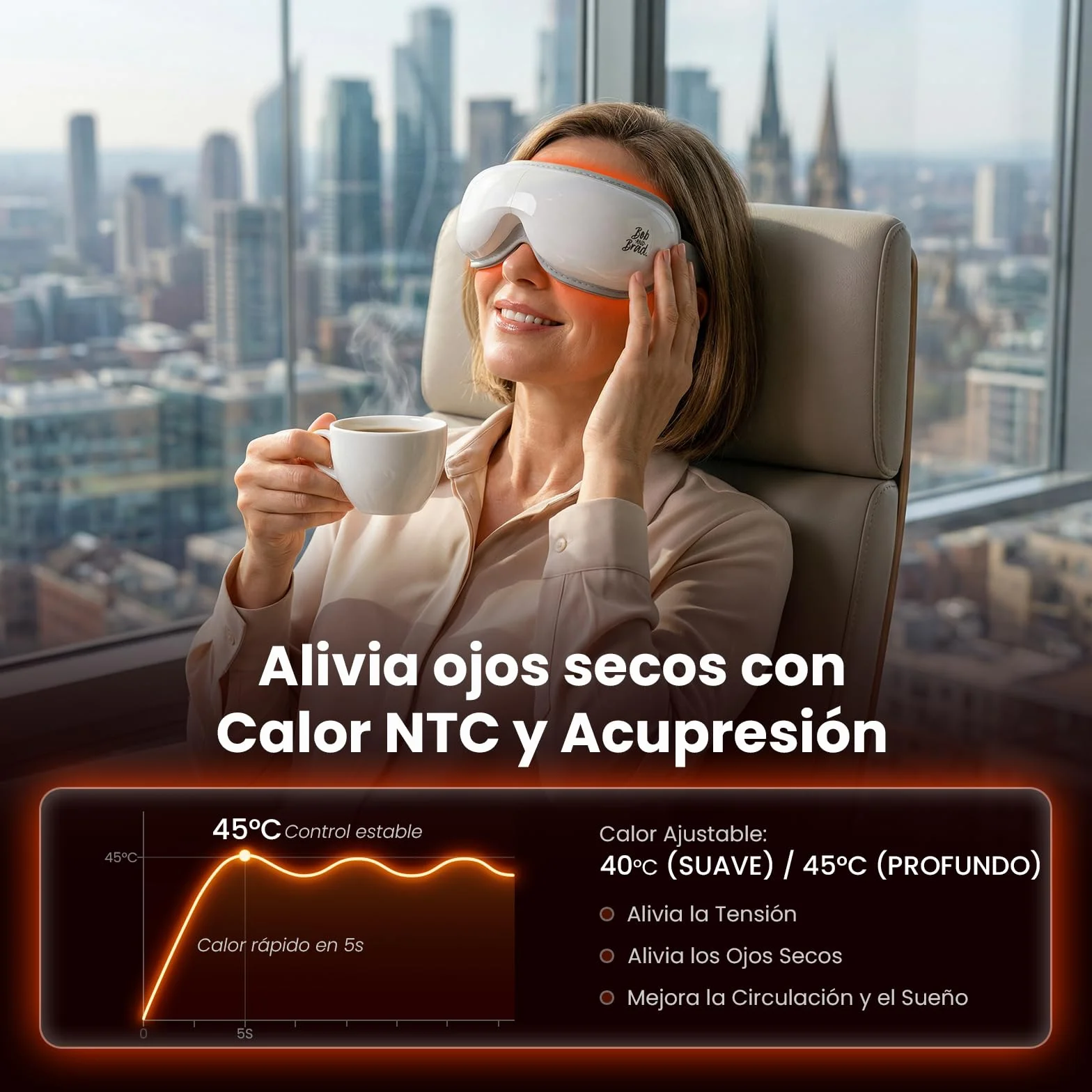 Bob and Brad EyeOasis 3 Masajeador de ojos con calor y frío, gafas presoterapia ocular