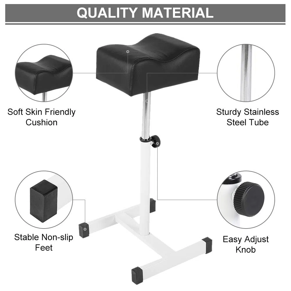 Taburete para Pedicura, Reposapiés Regulable en Altura, Negro, 48-68 cm, para Salón y SPA