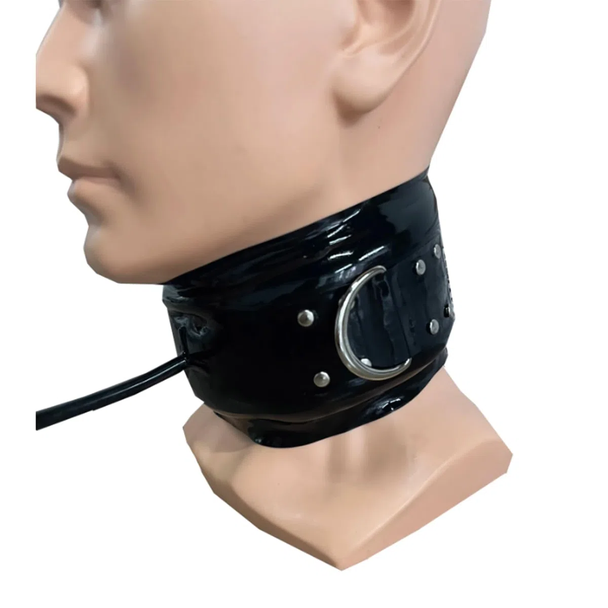 Látex Negro Collar Inflable Tipo Gargantilla,Collar Látex para Cosplay con Cremallera Rrasera,Compatible con Ropa Látex-XXL