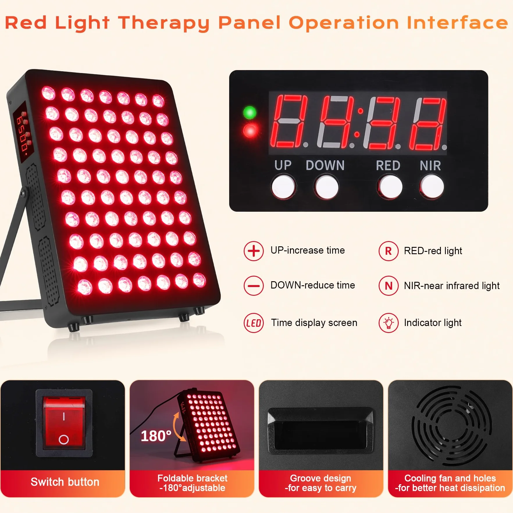 Luz Roja, Lámpara Infrarroja 660nm & 850nm, Lampara Luz Roja 120W Doble Chip 70 LEDs, con Temporizador y Soporte Ajustable, Red Light Therapy para Cara Y Cuerpo