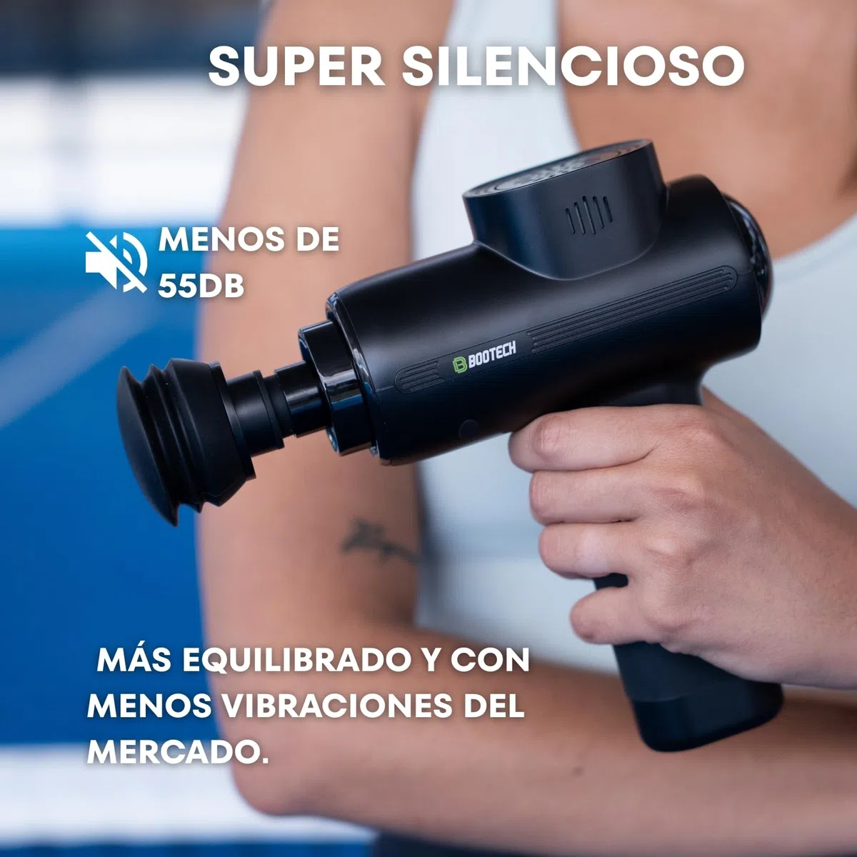 BOOTECH Pistola de Masaje Muscular, Masajeador Profesional de Tejido Profundo con 10 mm de Amplitud, Massage Gun Silencioso con 5 Cabezales& 5 Velocidades para Recuperación Deportiva, Alivio Dolor