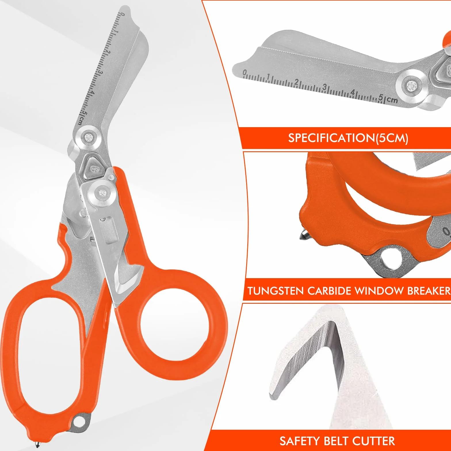 Tijeras de emergencia 6en1: Tijeras de Emergencias, Alicates Tácticos Plegables, Tijeras Multiherramienta, Alicates Multifunción para Tijeras de Cocina (naranja)