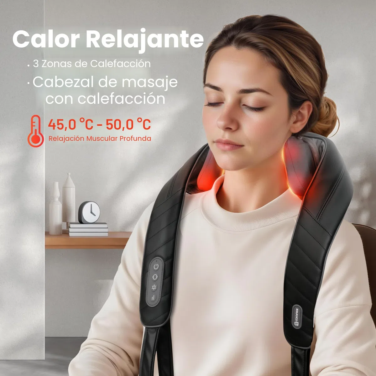 COMFIER Masajeador de cuello 6D, inalámbrico de hombros y cuello con 2 niveles de calor, funda lavable, masaje de amasado profundo, regalos para mamá y papá