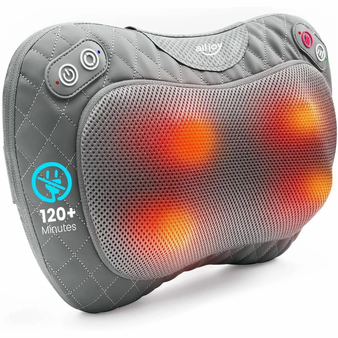 ALLJOY Cojín de Masaje Inalámbrico Shiatsu con Calor para Cuello y Espalda, 3 Niveles 4 Nodos, Regalo para Coche Hogar