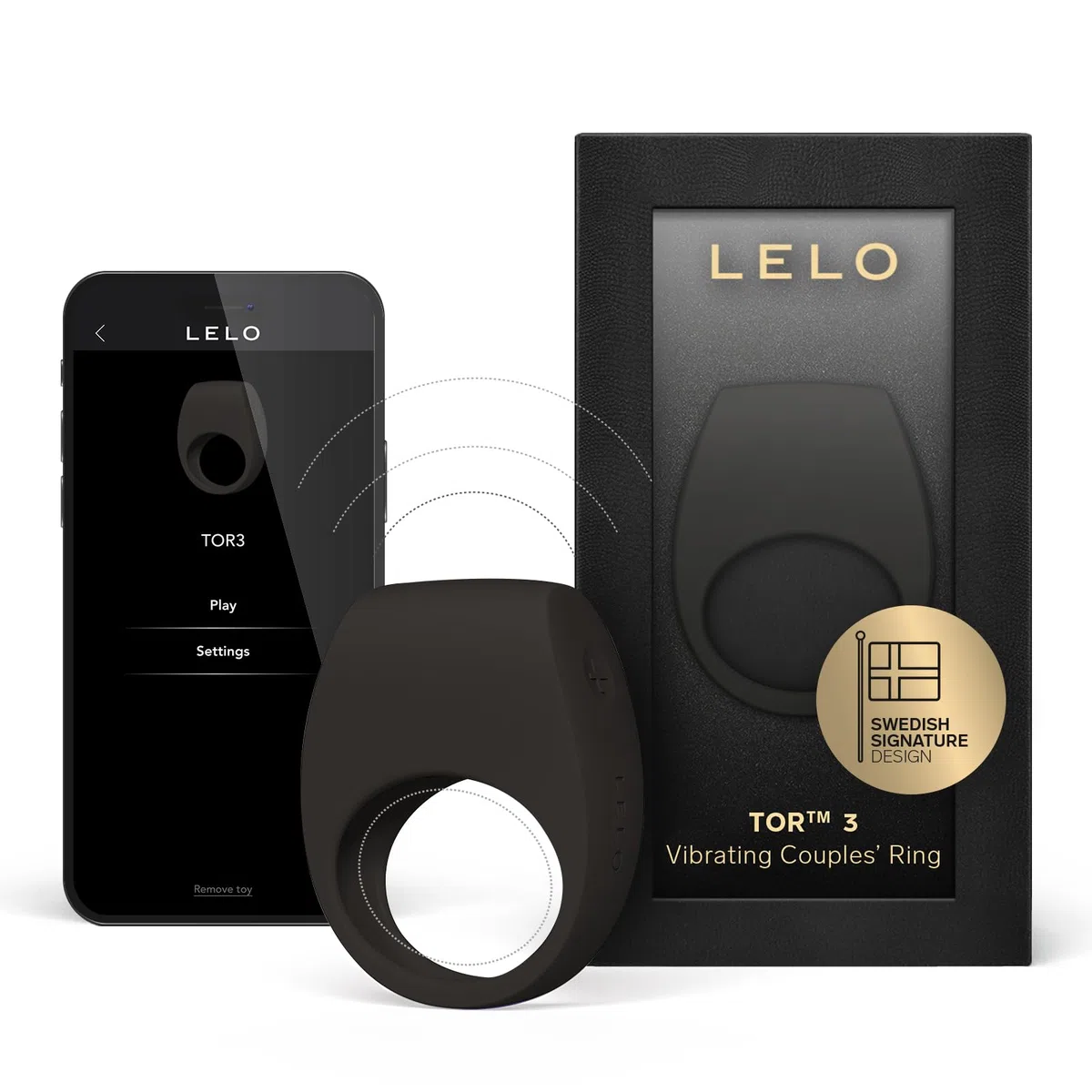 LELO TOR 3 Anillo Pene Masculino Vibrador en Conectado a Aplicación y con 8 Modos para Intensificar el Placer, Black
