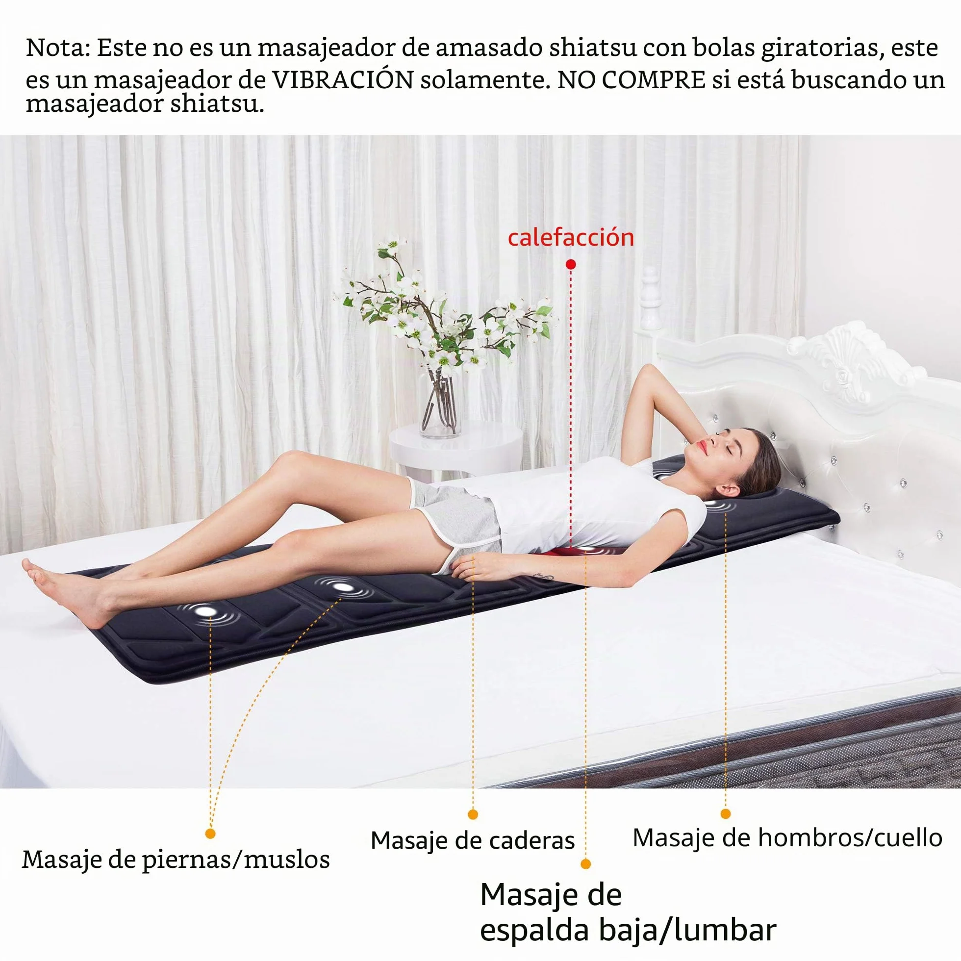Snailax Colchón de Masaje Calefactado 10 motores Cojín vibrante con 2 almohadillas térmicas para todo el cuerpo