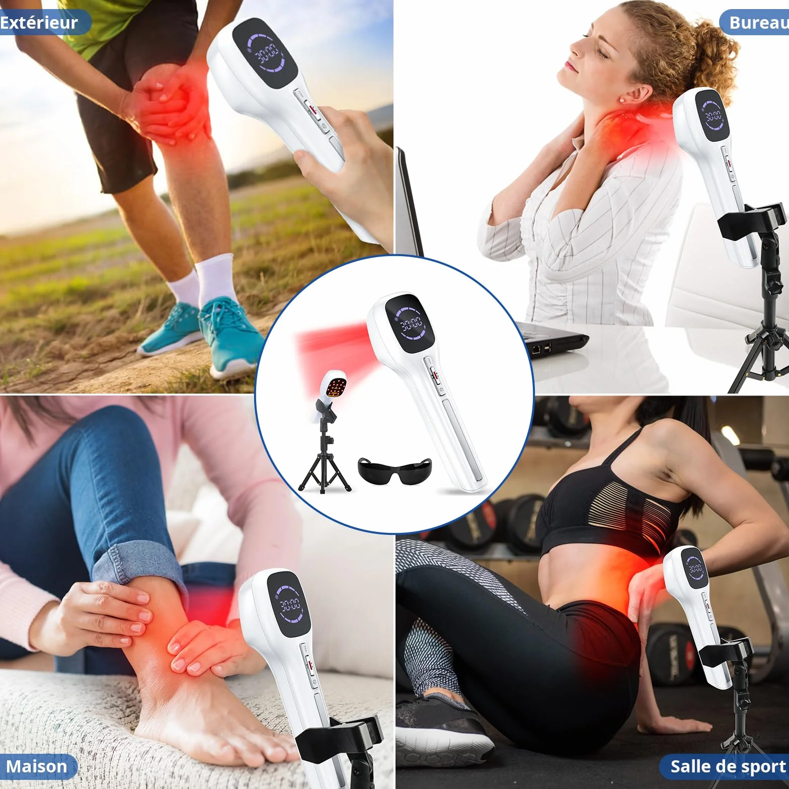 Dispositivo de terapia láser frío, Tratamiento con infrarrojos 4000 mAh, 4x808nm +14x650nm, Lámpara Infrarroja para cuidado muscular y articular, personas y mascotas (blanco y negro)