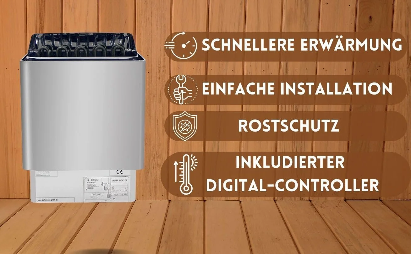 Estufa para sauna Thermolux de 4,5 kW con control táctil, sin piedras de sauna, calentador de sauna eléctrico finlandés Gunmetal, dispositivo de calentamiento de sauna eléctrico, juego de sauna
