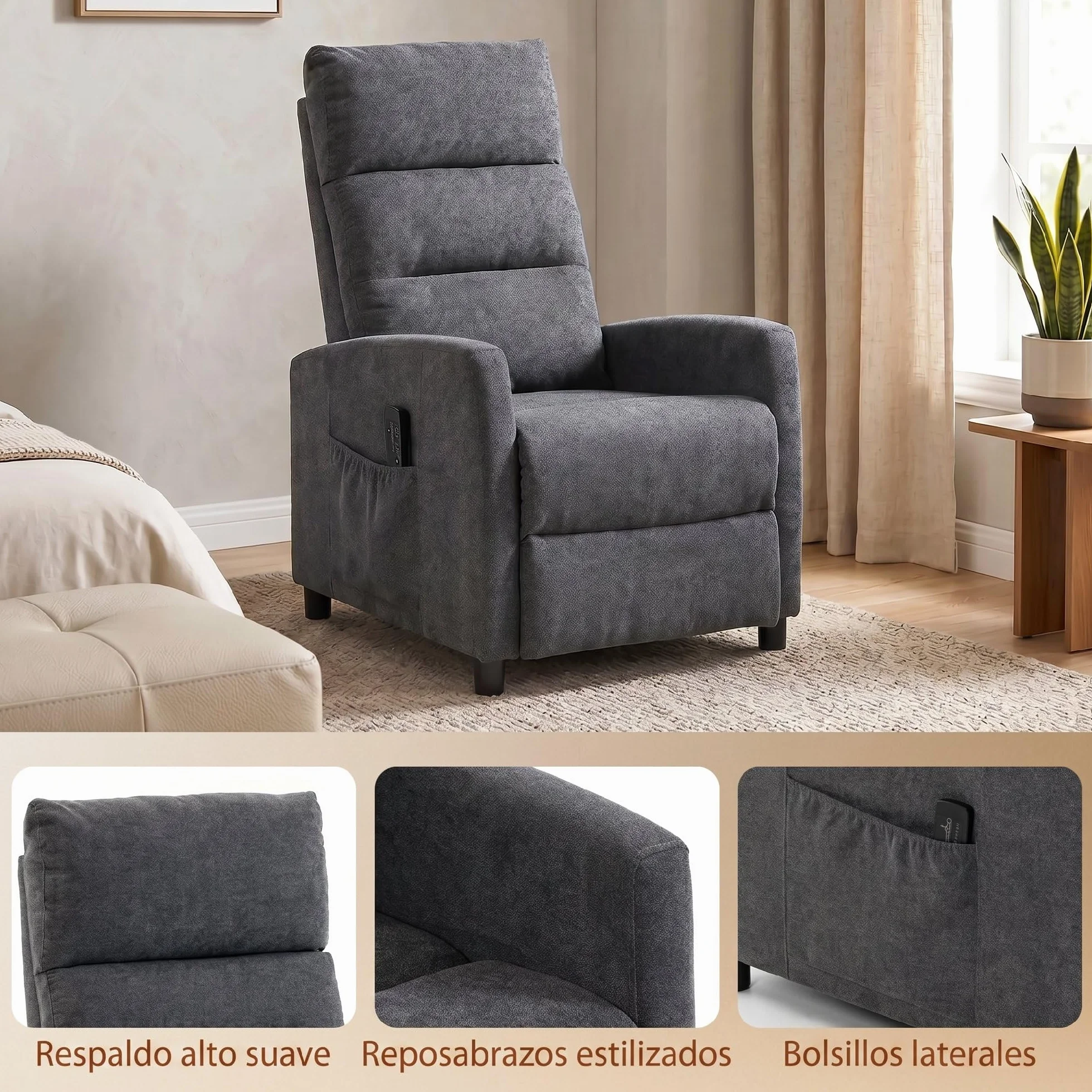 HOMCOM Sillón de Masaje Reclinable 160° con Mando a Distancia, 2 Zonas de Masaje, Gris Oscuro 66x91x108 cm