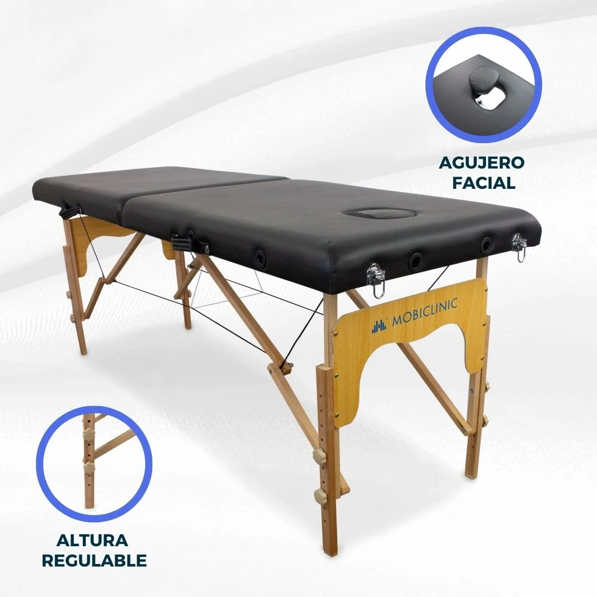 Mobiclinic Camilla de Masaje Plegable CM-01 Basic Profesional Portátil Madera 180x60 cm Negra