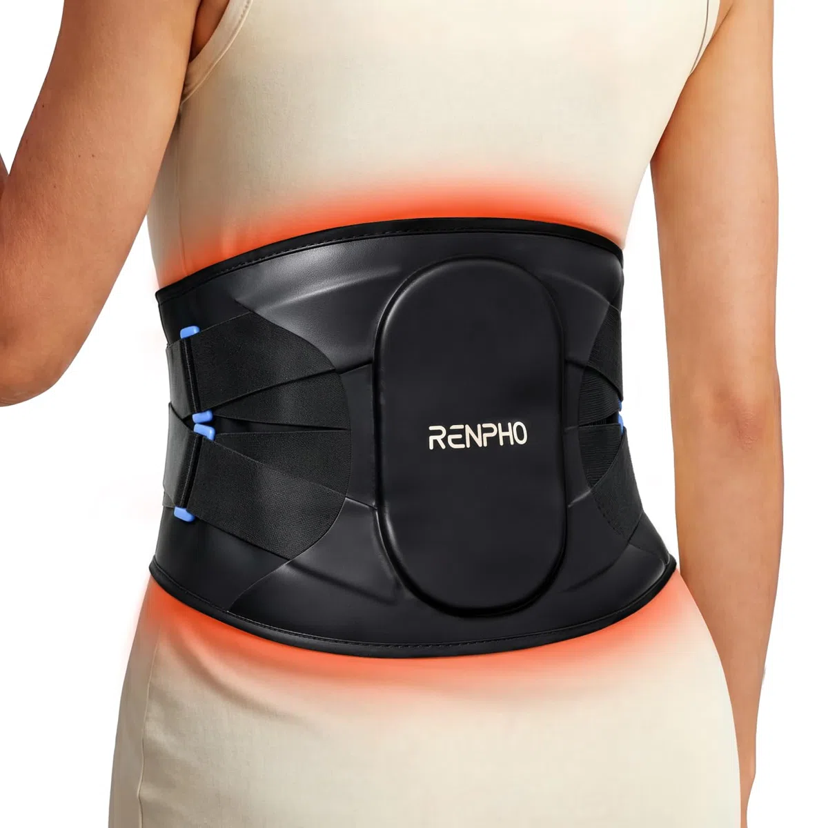 RENPHO Cinturón Térmico Para Masaje de Espalda, Almohadilla Térmica Con Apagado Automático, 5 Niveles Calor, 3 Masajes por Vibración, Almohadilla Térmica Inalámbrica, Para el Dolor Espalda