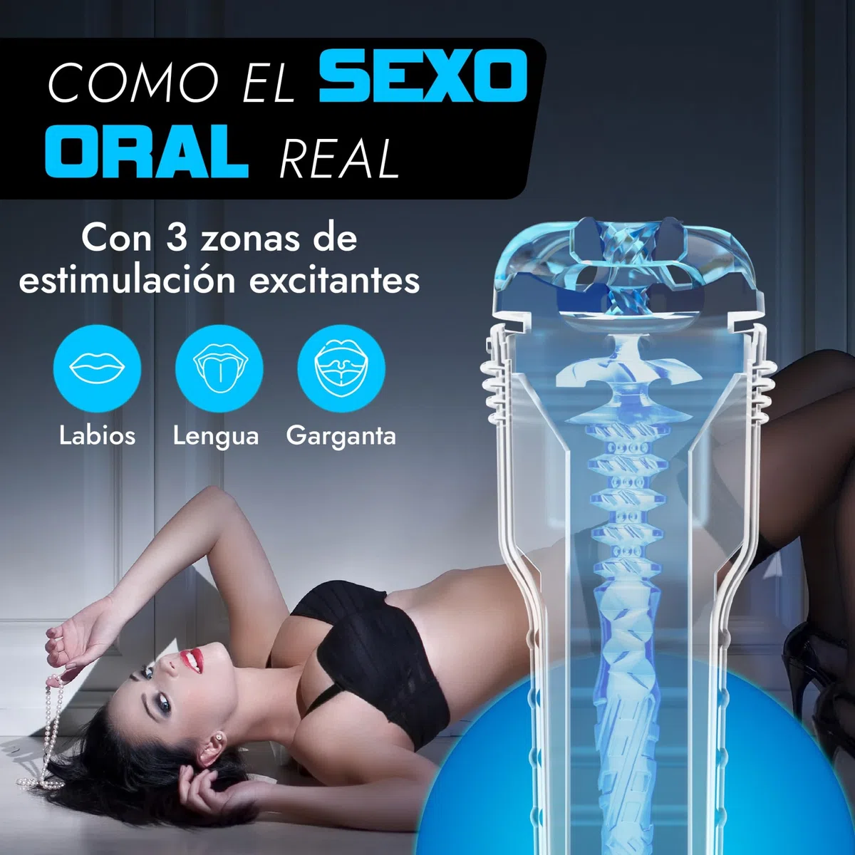 Fleshlight - Turbo Thrust Blue Ice - Masturbador Oral Masculino - Experiencia Real - Textura Thrust – Tres Niveles de Inserción – Orificio No Anatómico - Fácil de Limpiar