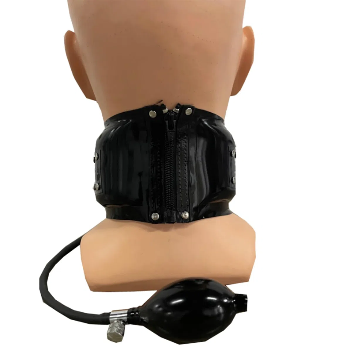Látex Negro Collar Inflable Tipo Gargantilla,Collar Látex para Cosplay con Cremallera Rrasera,Compatible con Ropa Látex-XXL
