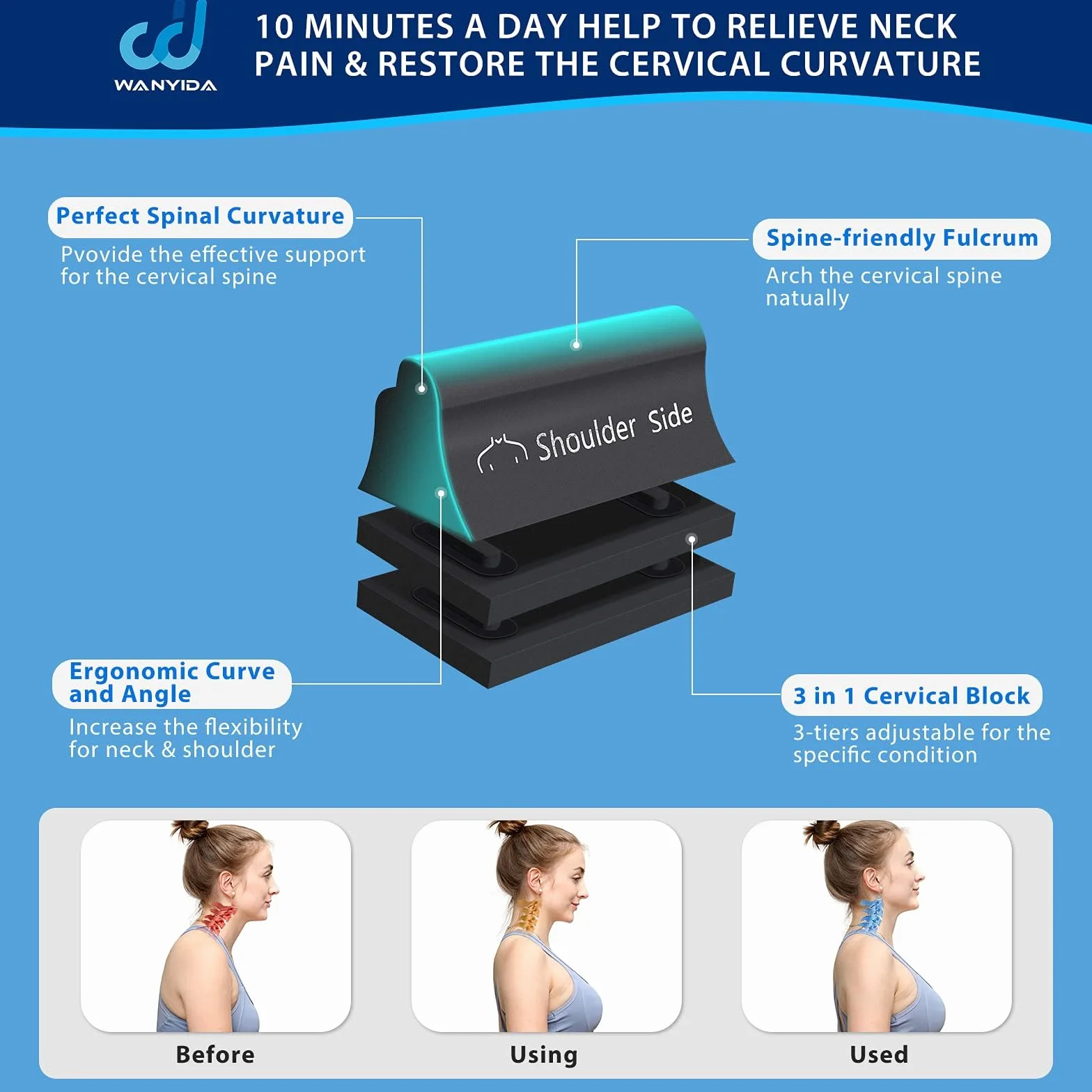 WANYIDA Relajante de cuello y hombros, almohadas quiroprácticas para aliviar el dolor, dispositivo de tracción cervical para alineación de la columna cervical.