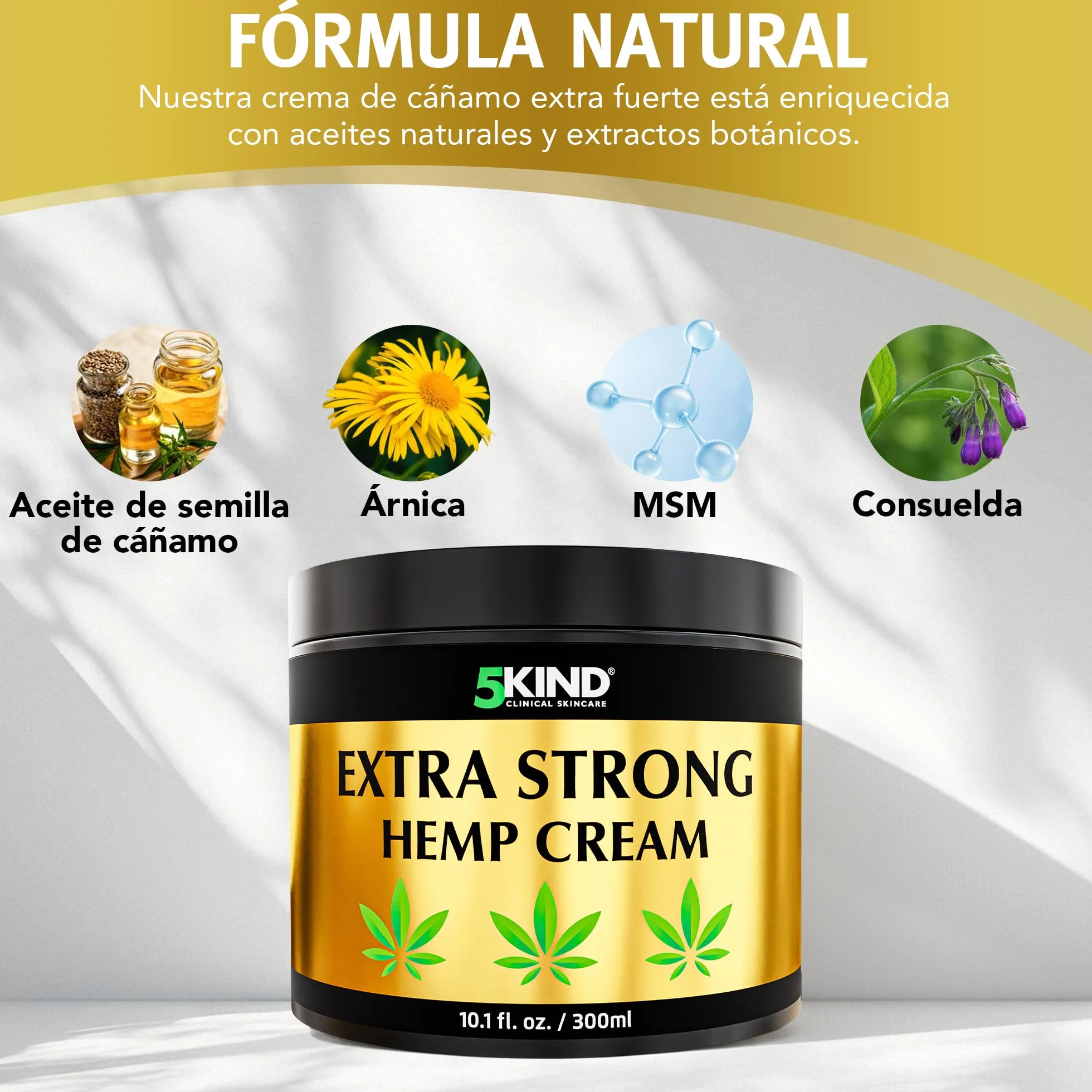 5kind Crema de cáñamo extra fuerte 300 ml - Crema de aceite de cañamo y árnica - Rica en extractos naturales