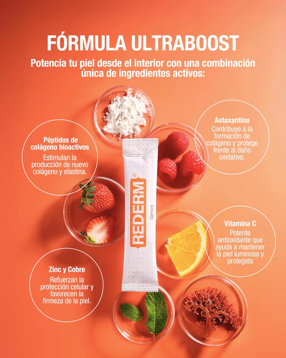 Fluidbase Rederm | Colágeno Bebible | Antiaging | Combate el Envejecimiento Cutaneo | Estimula la Síntesis de colágeno y elastina | 20 sobres