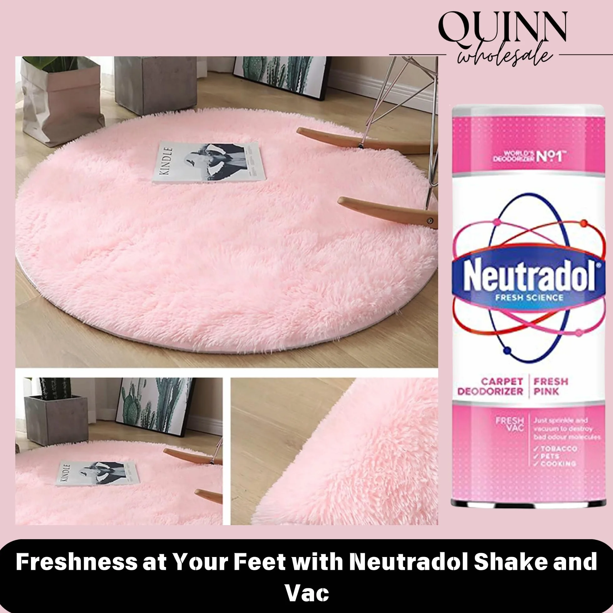 Paquete de polvo limpiador de alfombras 2 en 1: 3 ambientadores de alfombras Neutradol de 350 g, color rosa fresco + bolsita para colgar con aroma a especias (rosa)