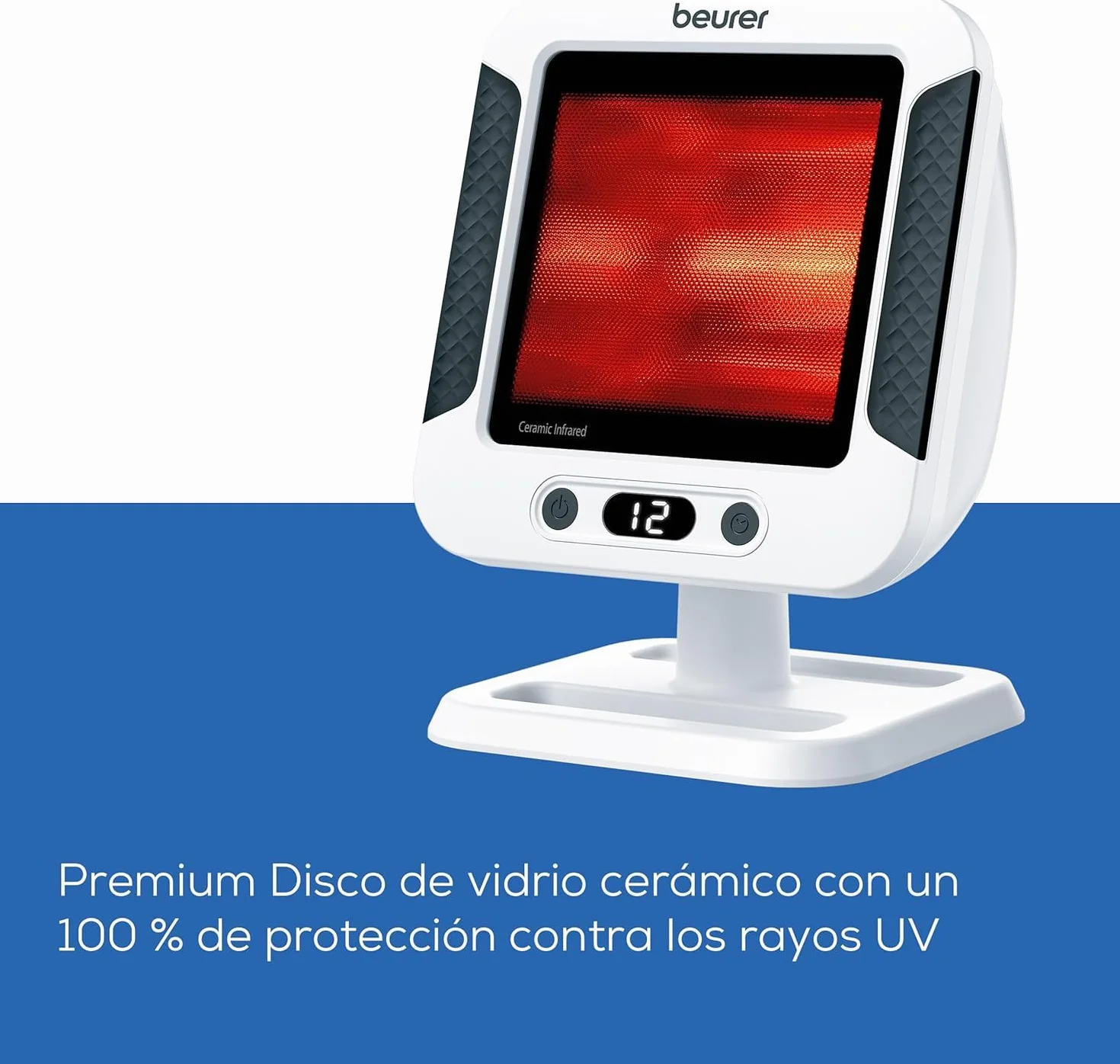 Beurer IL 60 Radiador de calor infrarrojo, calor calmante para resfriados y tensiones musculares, dispositivo médico con 300 vatios y temporizador, placa cerámica con protección UV, regulable