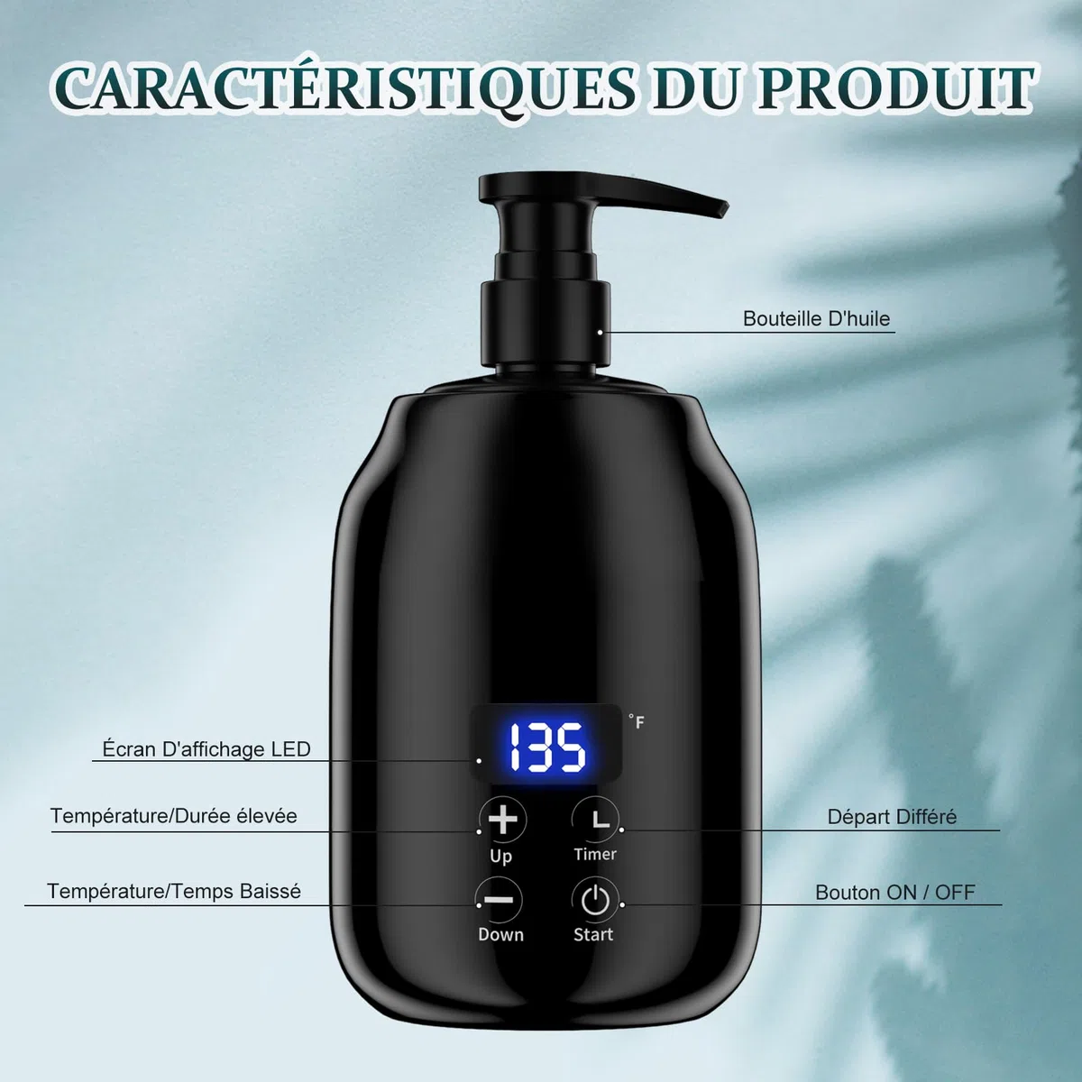 Calentador de Aceite de Masaje con Pantalla LED, Control Táctil, Temperatura Ajustable, Portátil, Calentador de Botellas de Aceite Esencial para una Experiencia de Masaje