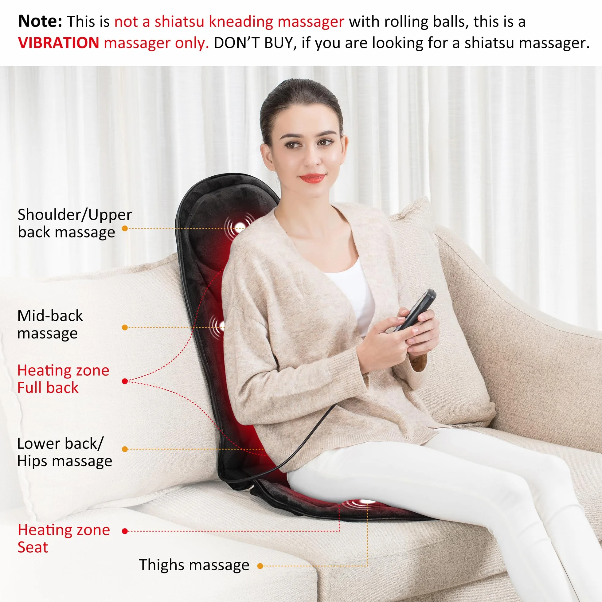 Snailax Cojín de Espuma con Memoria y Calor, Masajeador de Espalda y Cuello con Vibración, Regalo para Hombre y Mujer
