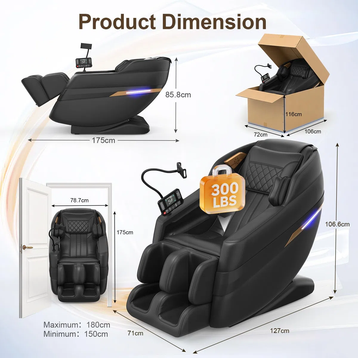 FURNIMAT Sillón de Masaje 3D, sillón de Masaje Corporal Completo SL-Track, 8 airbags, calefacción en piernas y Cintura, Control por Voz con IA y Altavoz Bluetooth, Gravedad Cero