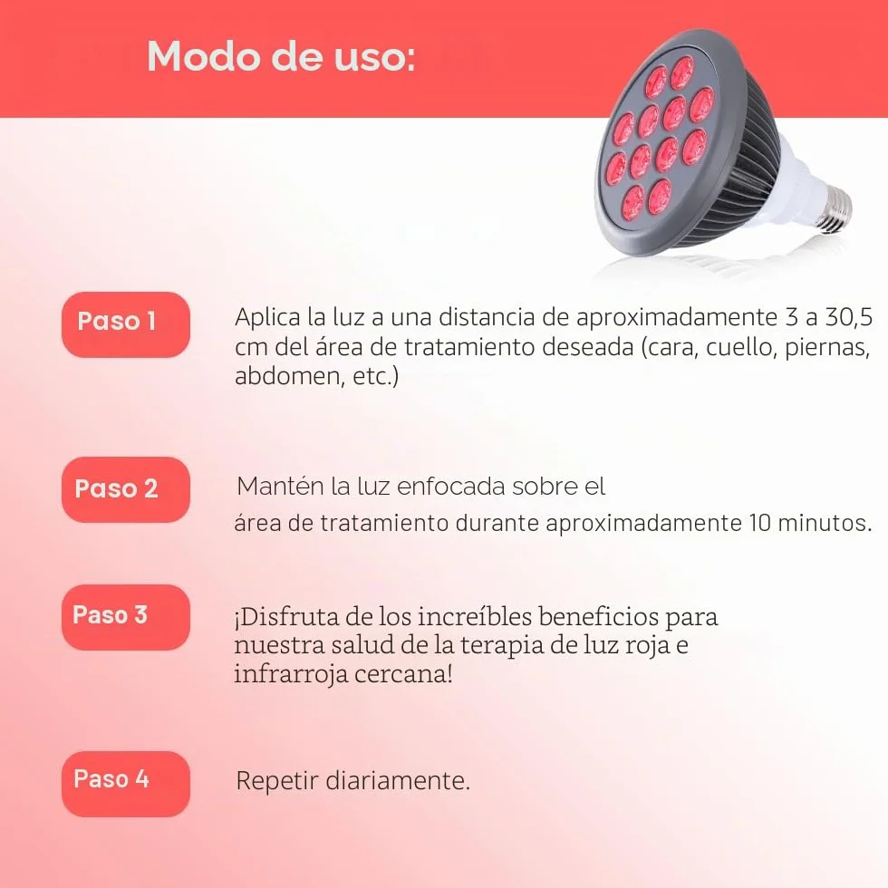 hooga Red Light Therapy by with Power Cord. Red 660nm Near Infrared 850nm 12 LEDs. High Irradiance, Combo Treatment for Skin, Pain Relief, Anti Aging, Muscle Recovery, Performance. HG24.