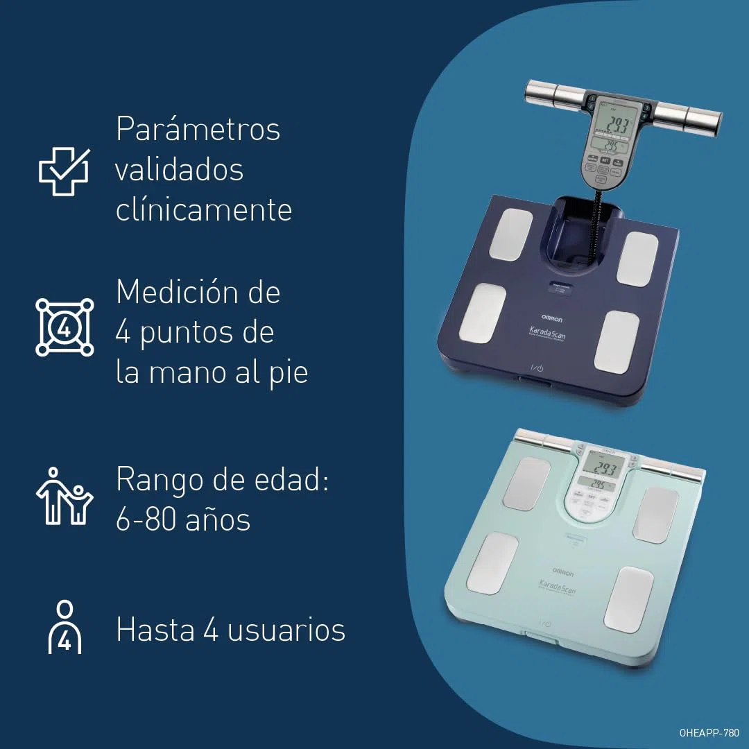 OMRON BF511 Monitor de composición corporal, validado clínicamente, con 8 sensores de alta precisión para medir en manos y pies