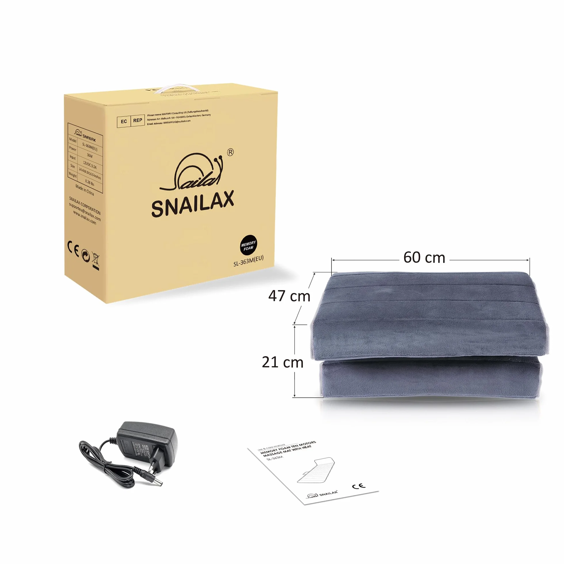 SNAILAX Esterilla de masaje con efecto memoria y calor, con 10 motores de vibración para cuello, espalda, cintura, piernas