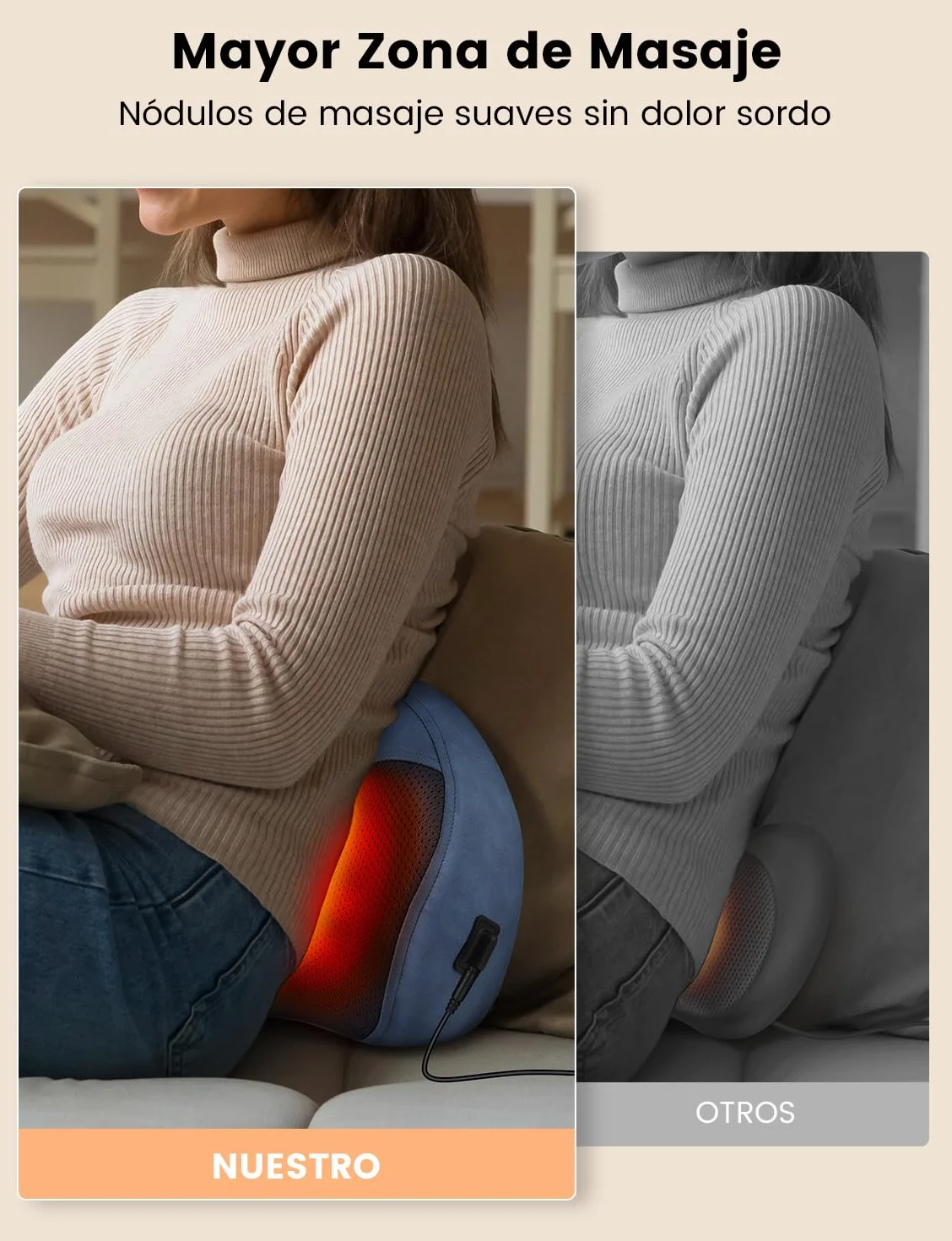 4D Shiatsu Masajeador con Función de Calentamiento, Almohada de Masaje Eléctrica, Almohadas de Masaje de 3 Velocidades con Cambio de Dirección, Hogar, Oficina, Regalo