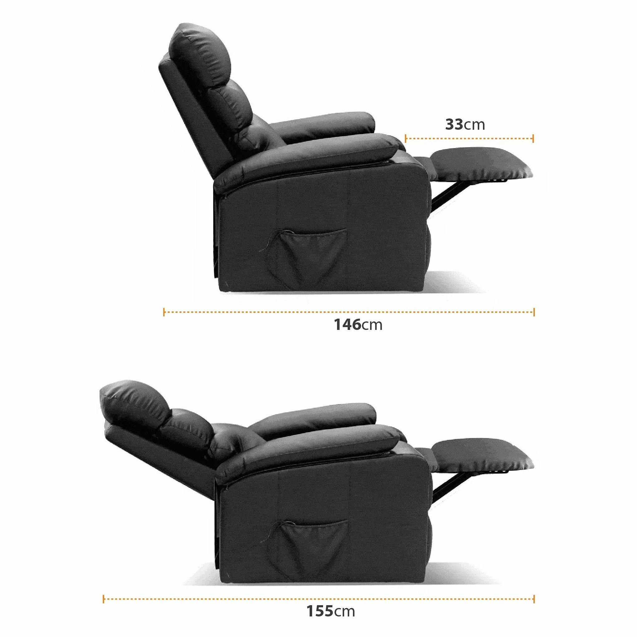 Sillón Relax Masaje Extra Acolchado Negro Reclinable 5 Modos Calor Lumbar 8 Motores Mando Control 4 Zonas Masaje Polipiel