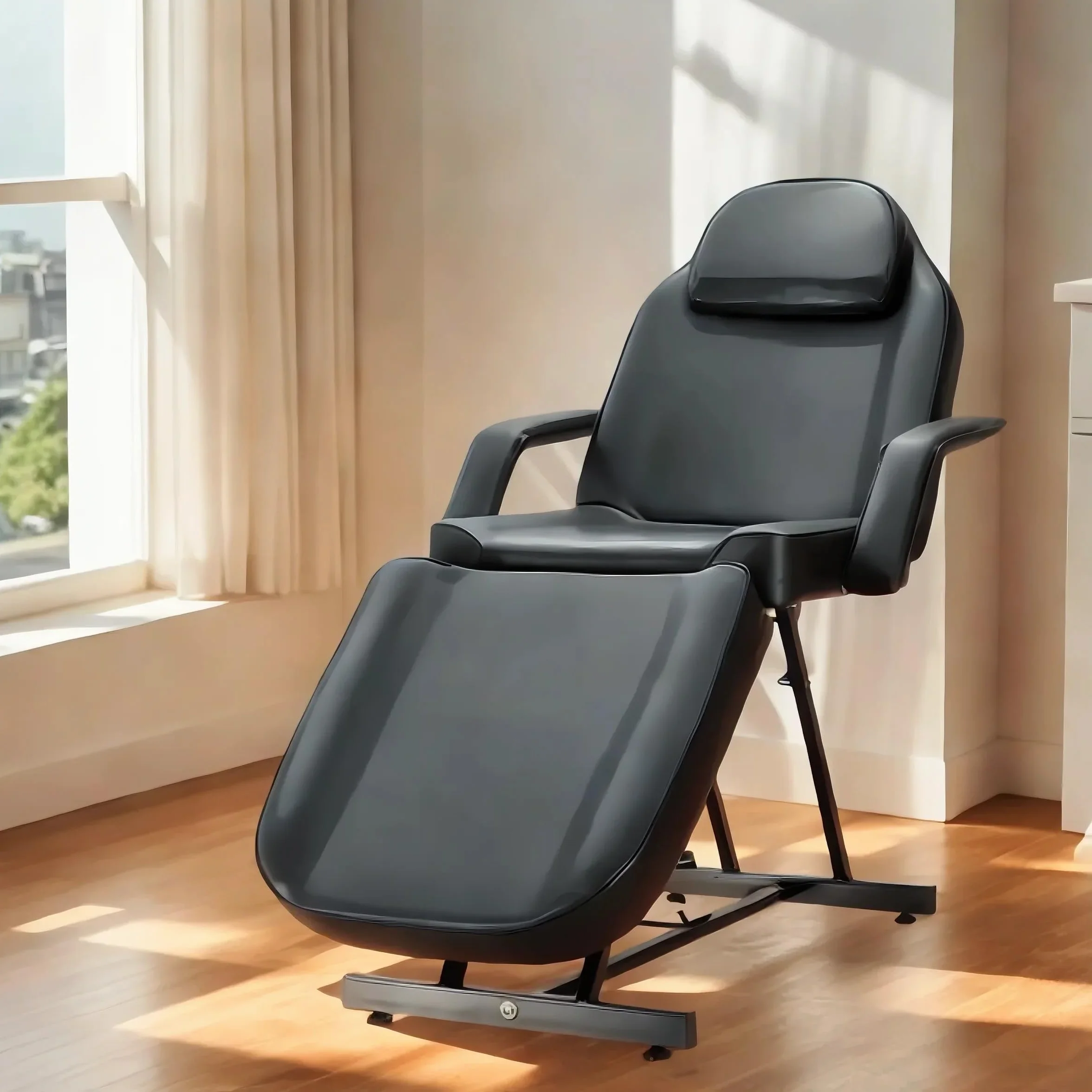 Camilla de Masaje Ajustable Plegable de Cuero PU con Taburete Negro