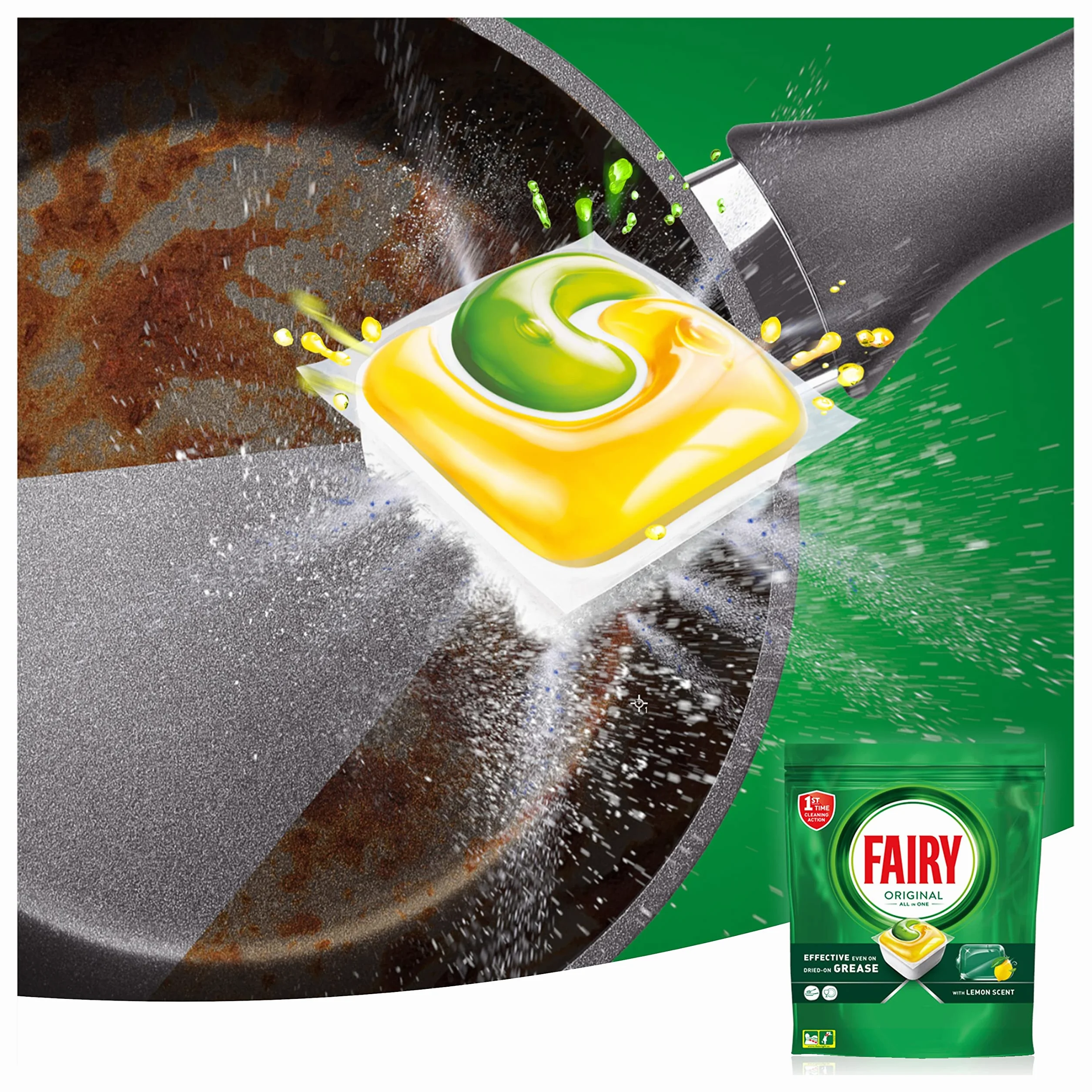 Fairy Original Todo En Uno Pastillas Lavavajillas, 132 Capsulas, Elimina Grasa Reseca, El embalaje puede variar